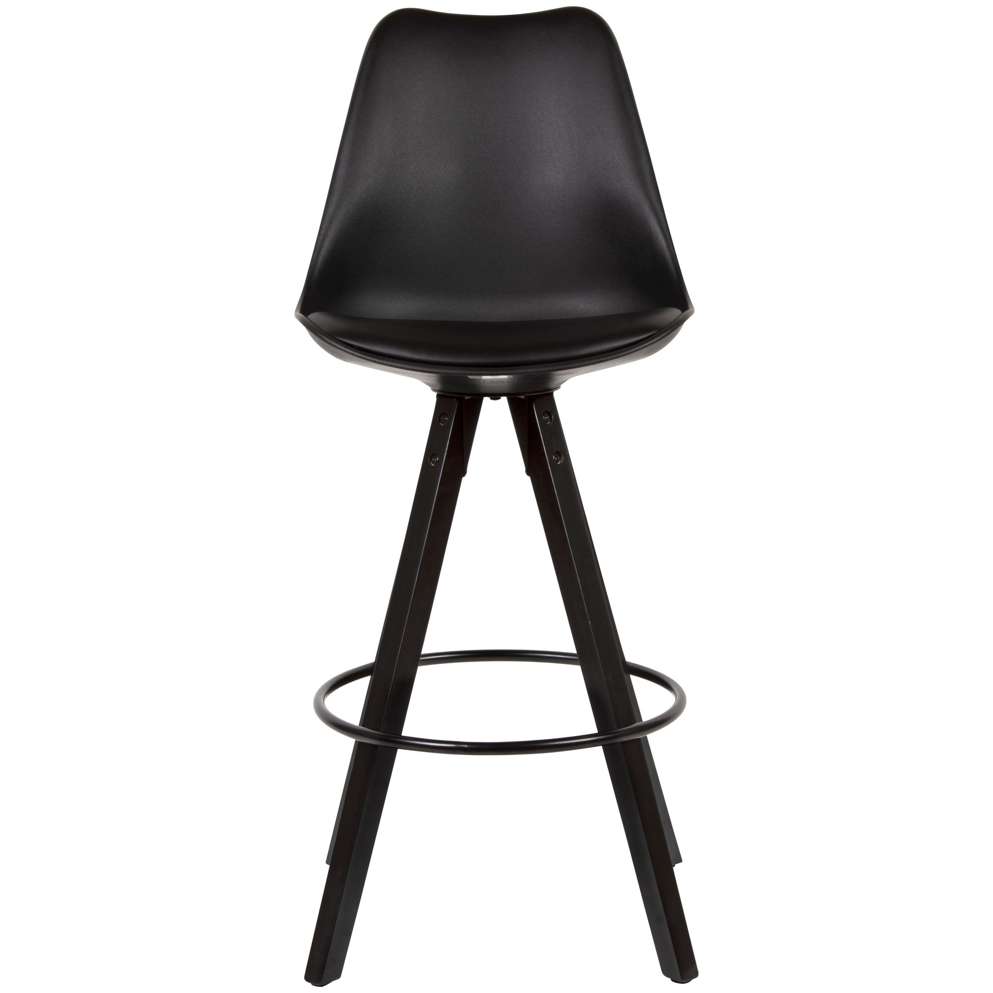 FineBuy 2er Set Barhocker Schwarz Kunstleder / Massivholz, Design Barstuhl Skandinavisch 2 Stück mit schwarzen Beinen, Tresenhocker mit Lehne Sitzhöhe 77 cm
