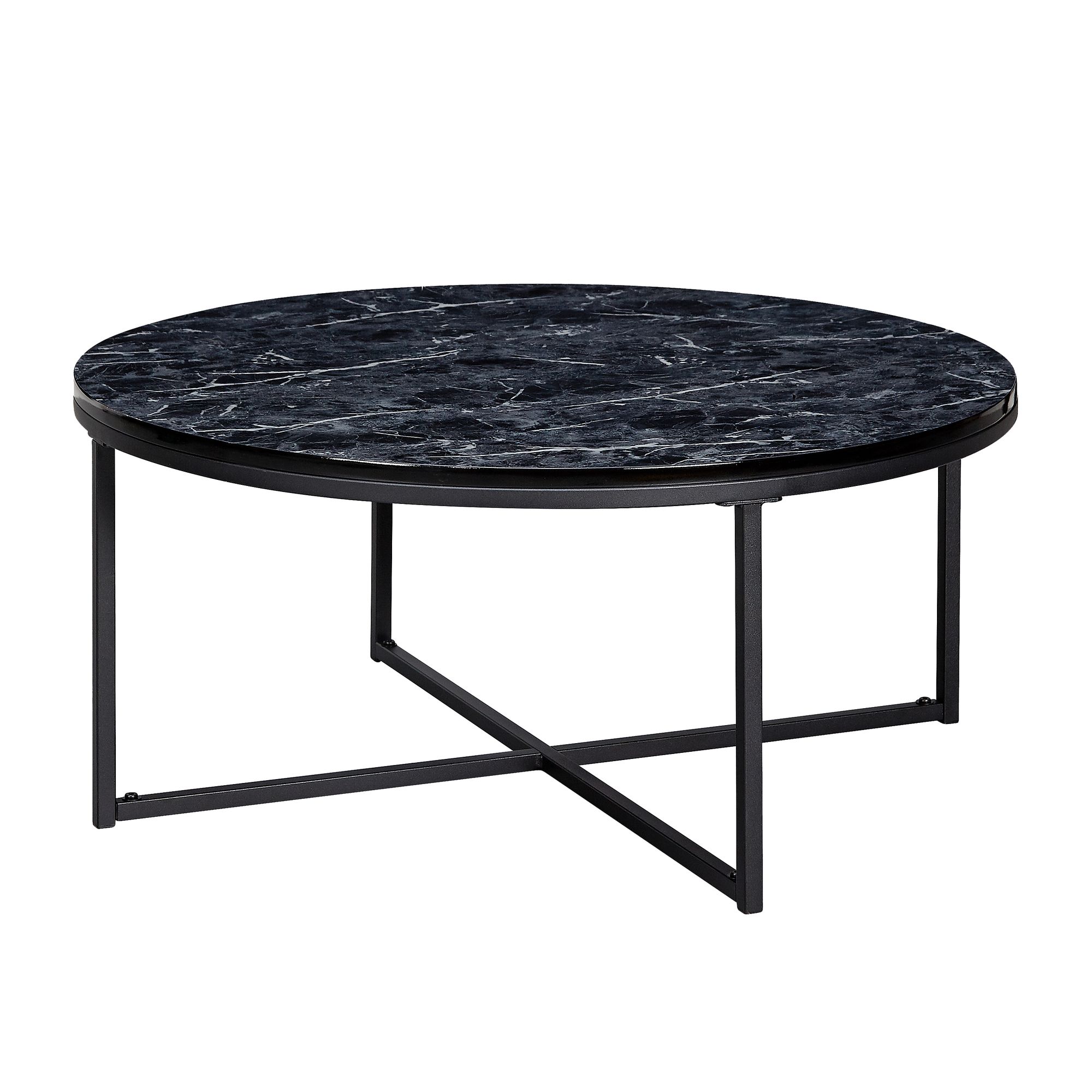 FineBuy Design Couchtisch Ø 80 cm Marmoroptik, Wohnzimmertisch mit Metall-Gestell, Sofatisch Rund Tisch Wohnzimmer, Beistelltisch