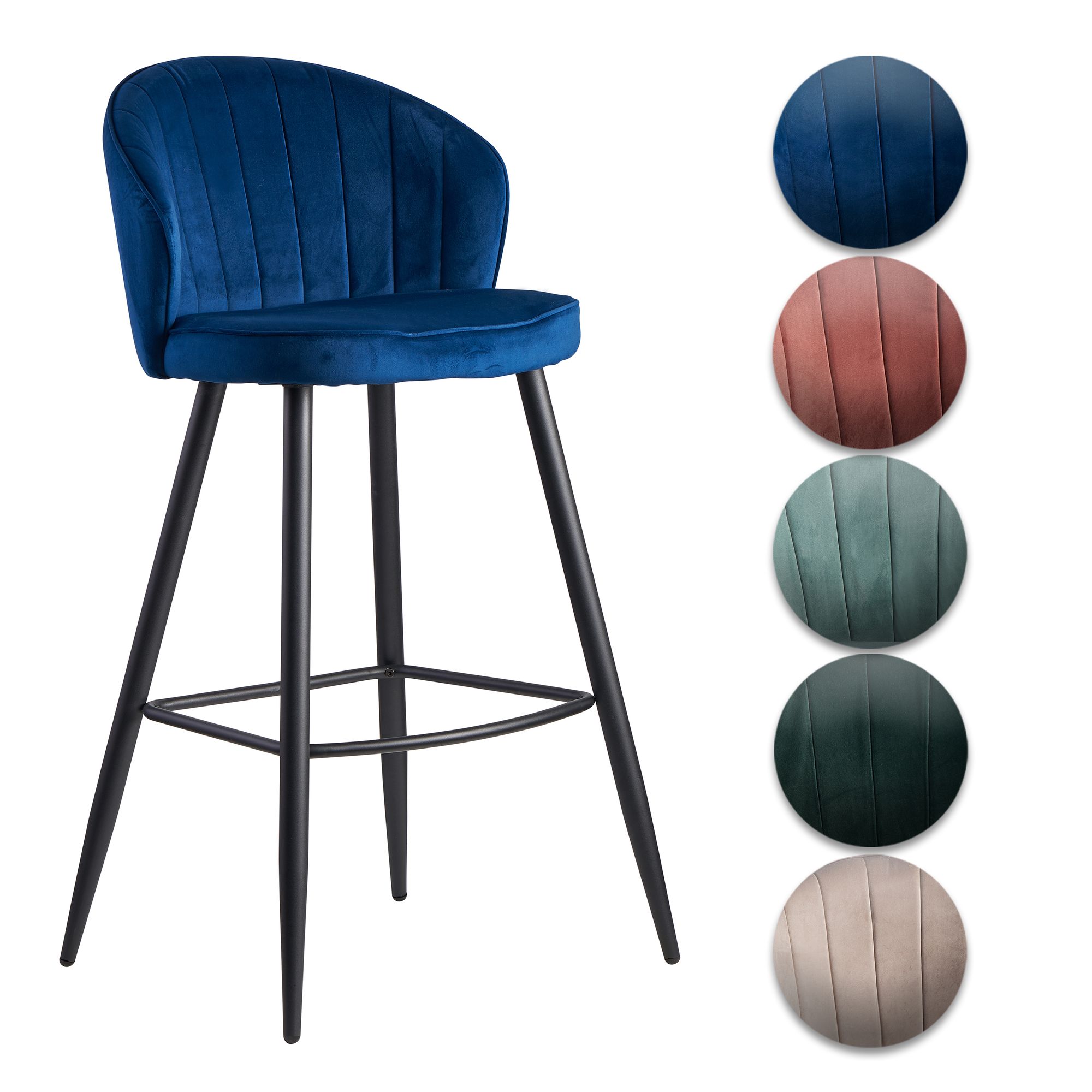 FineBuy Barhocker Samt Hocker mit Lehne, Küchenhocker Skandinavisch Stoff / Metall 110 kg, Design Barstuhl Tresenhocker, Bistrohocker Gepolstert