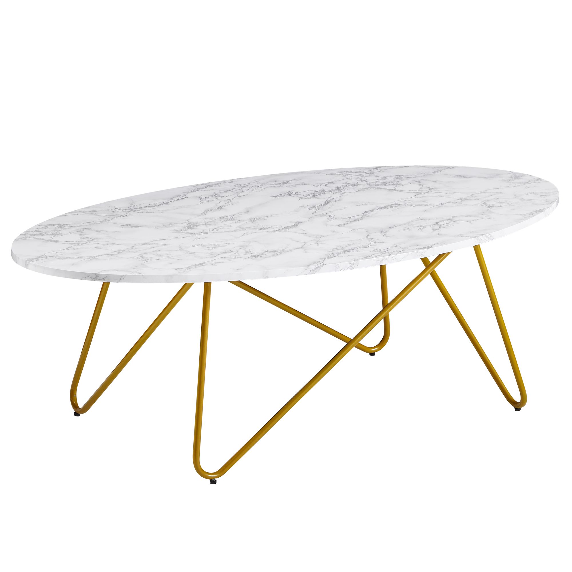 FineBuy Couchtisch 120x40x60 cm mit Marmor Optik Weiß, Wohnzimmertisch mit Metall-Gestell, Sofatisch Oval Tisch Wohnzimmer, Loungetisch