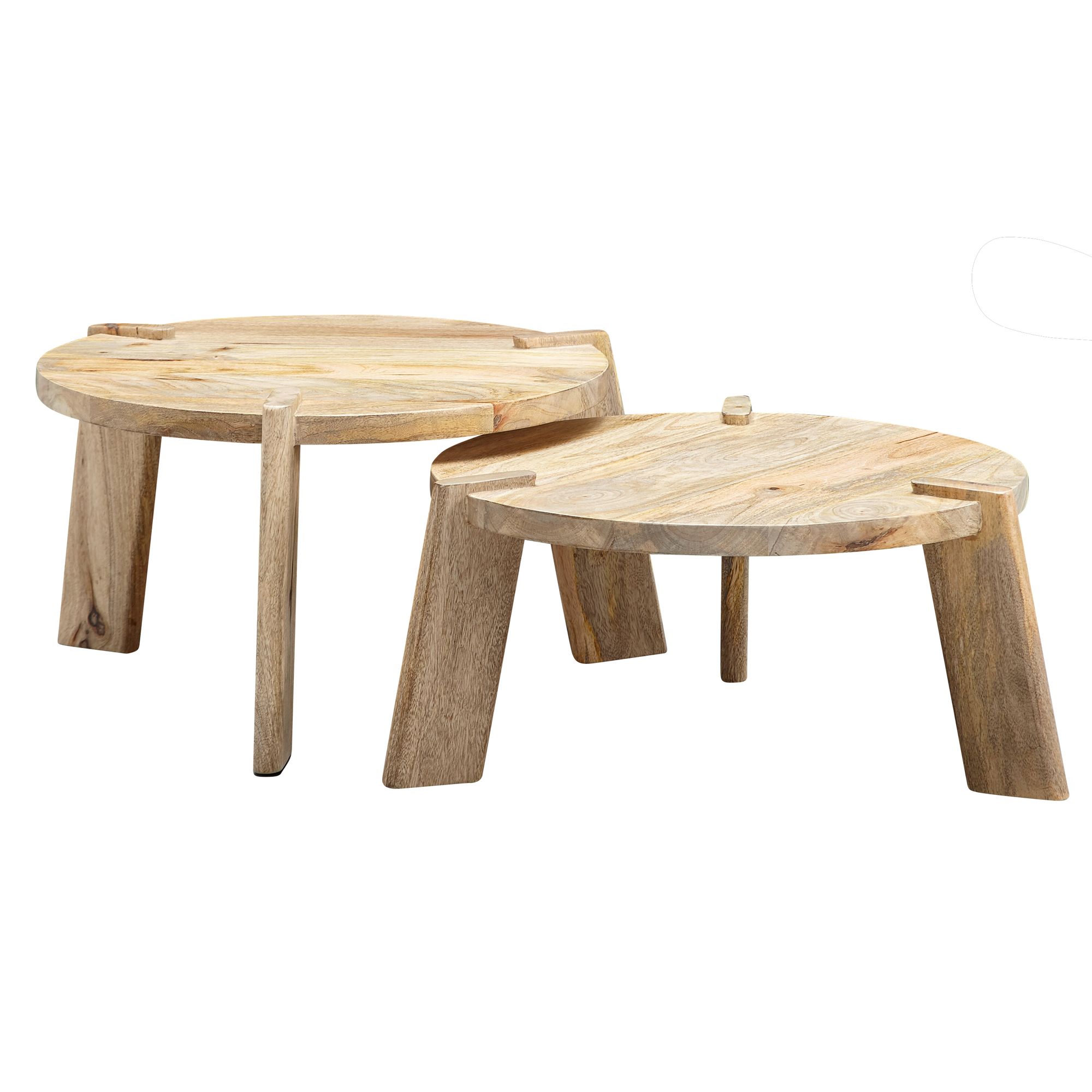 FineBuy Couchtisch Set 2er Mango Massivholz rund Natur · Wohnzimmertisch Beistelltisch im Japandi Design · Handgefertigte Satztische aus Echtholz mit Klarlack