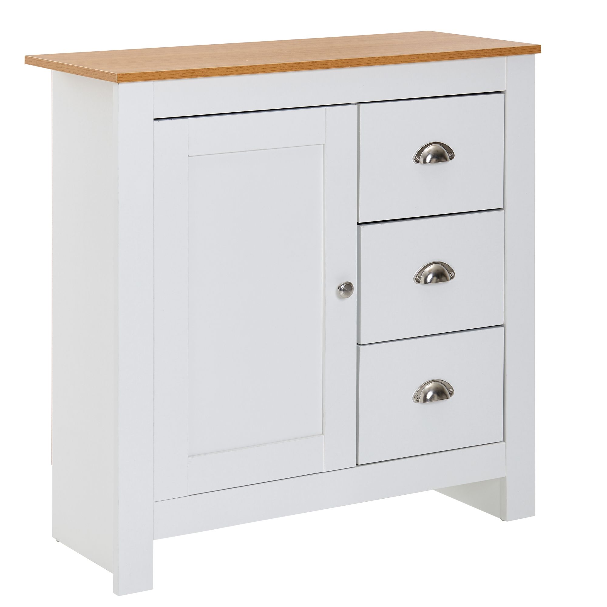 FineBuy Sideboard mit 3 Schubladen 79x81x35 cm Kommode Weiß / Eiche Modern, Design Anrichte Hoch mit Tür, Schubladenkommode Wohnzimmer