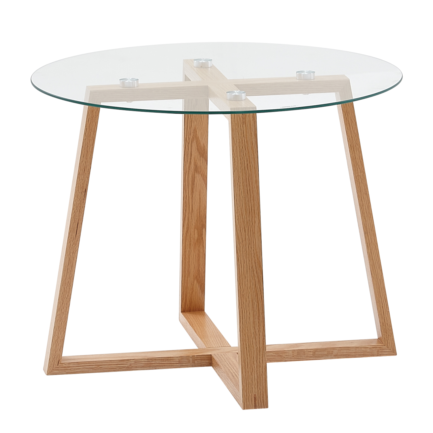 FineBuy Couchtisch Eiche Massivholz / Glas Sofatisch Rund Wohnzimmertisch, Design Stubentisch Modern, Holztisch Kaffeetisch, Tisch Wohnzimmer Echtholz