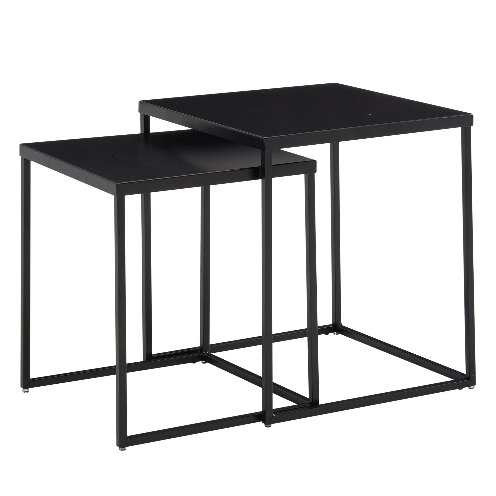 FineBuy Wohnzimmertisch 2er Set Metall Beistelltisch Eckig Schwarz, Design Beistelltisch Industrial, Sofatisch Couchtisch Quadratisch, Tischset 2-teilig Satztisch Stahl