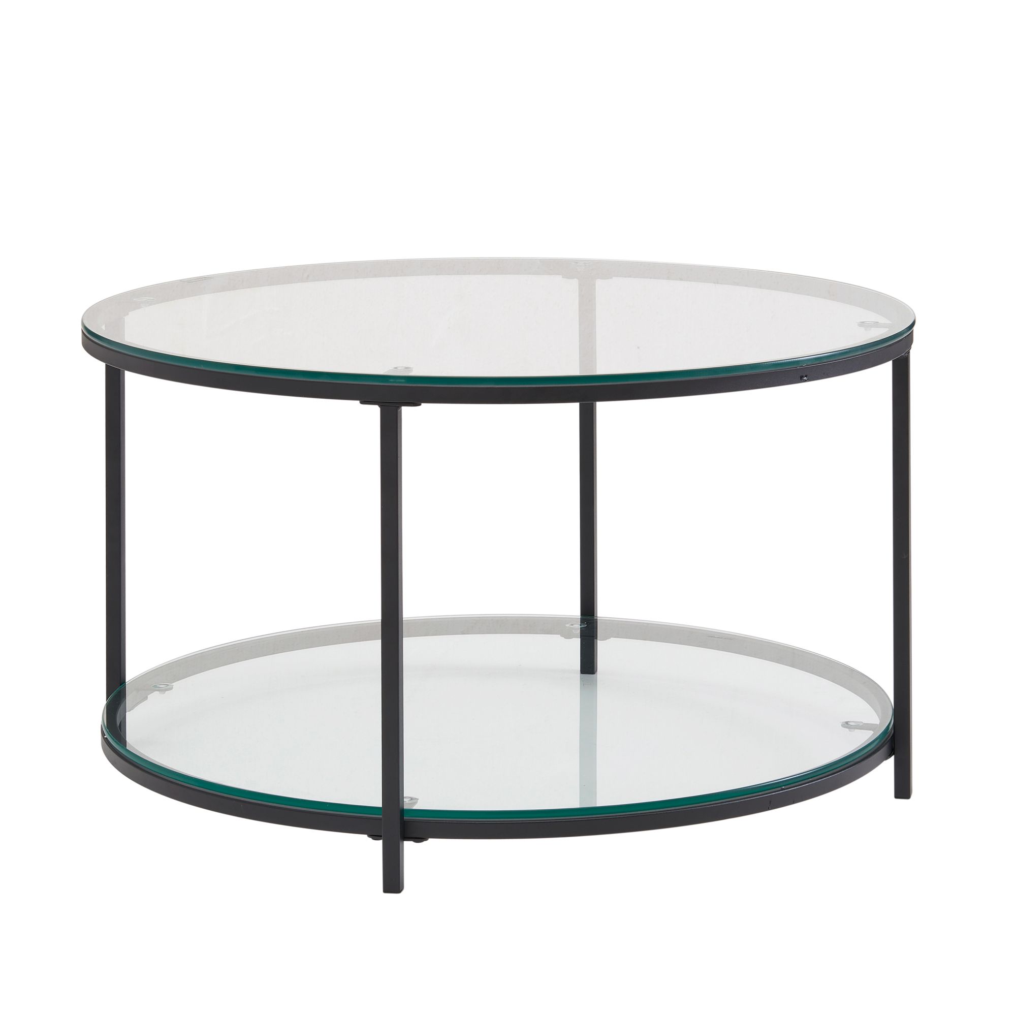 FineBuy Couchtisch 80x80x45 cm Glas / Metall Wohnzimmertisch Rund Modern, Sofatisch mit Stauraum, Loungetisch mit Ablagefach, Kaffeetisch Beistelltisch