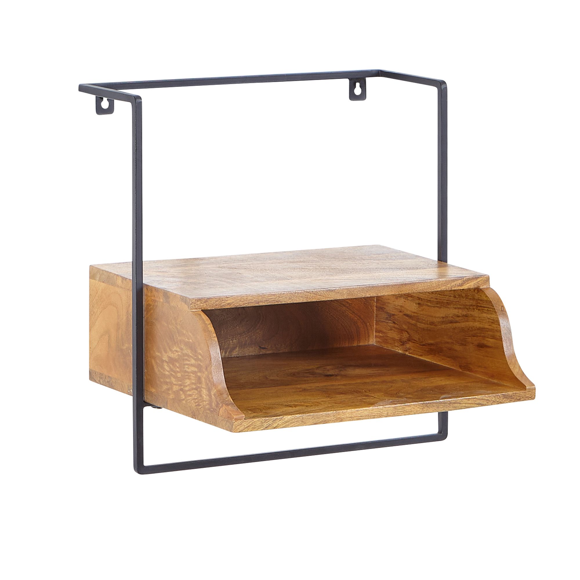 FineBuy Nachtkonsole zur Wandmontage aus Mango Massivholz mit Ablage – schwebender Nachttisch, modernes Wandboard mit Stauraum fürs Schlafzimmer – Nachtkästchen 44x45x35 cm