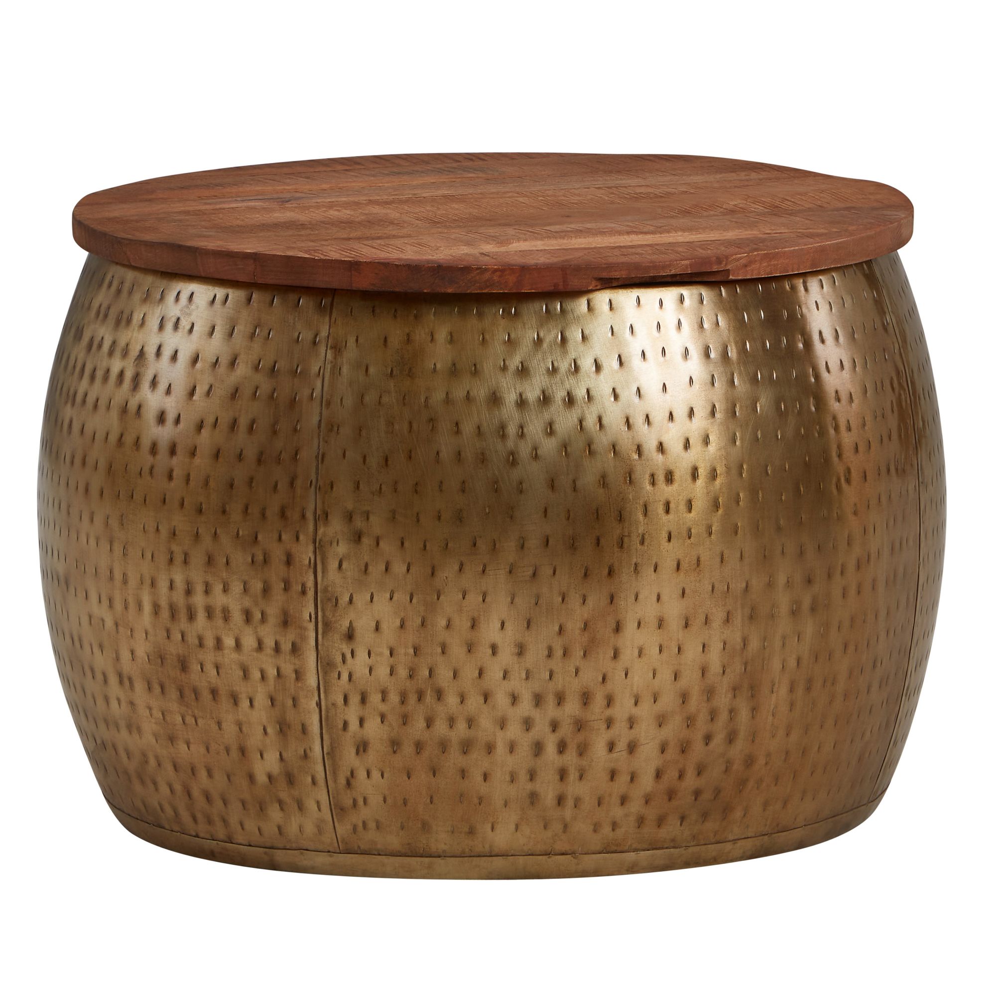 FineBuy Couchtisch Mango Massivholz Metall 60x60x40 cm Gold Rund mit Stauraum, Design Wohnzimmertisch abnehmbare Platte, Loungetisch Sofatisch Wohnzimmer Modern