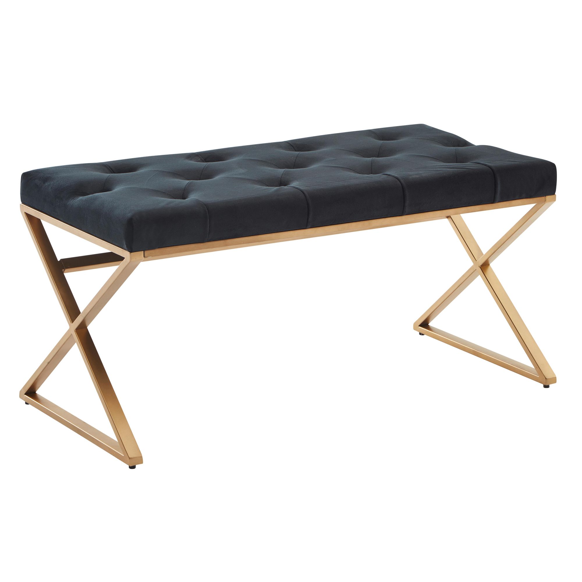 FineBuy Sitzbank Samt Schwarz 90x46x44 cm Flur Polsterbank mit Metallgestell, Bettbank Schlafzimmer Chesterfield Design, Flurbank Garderobenbank Modern