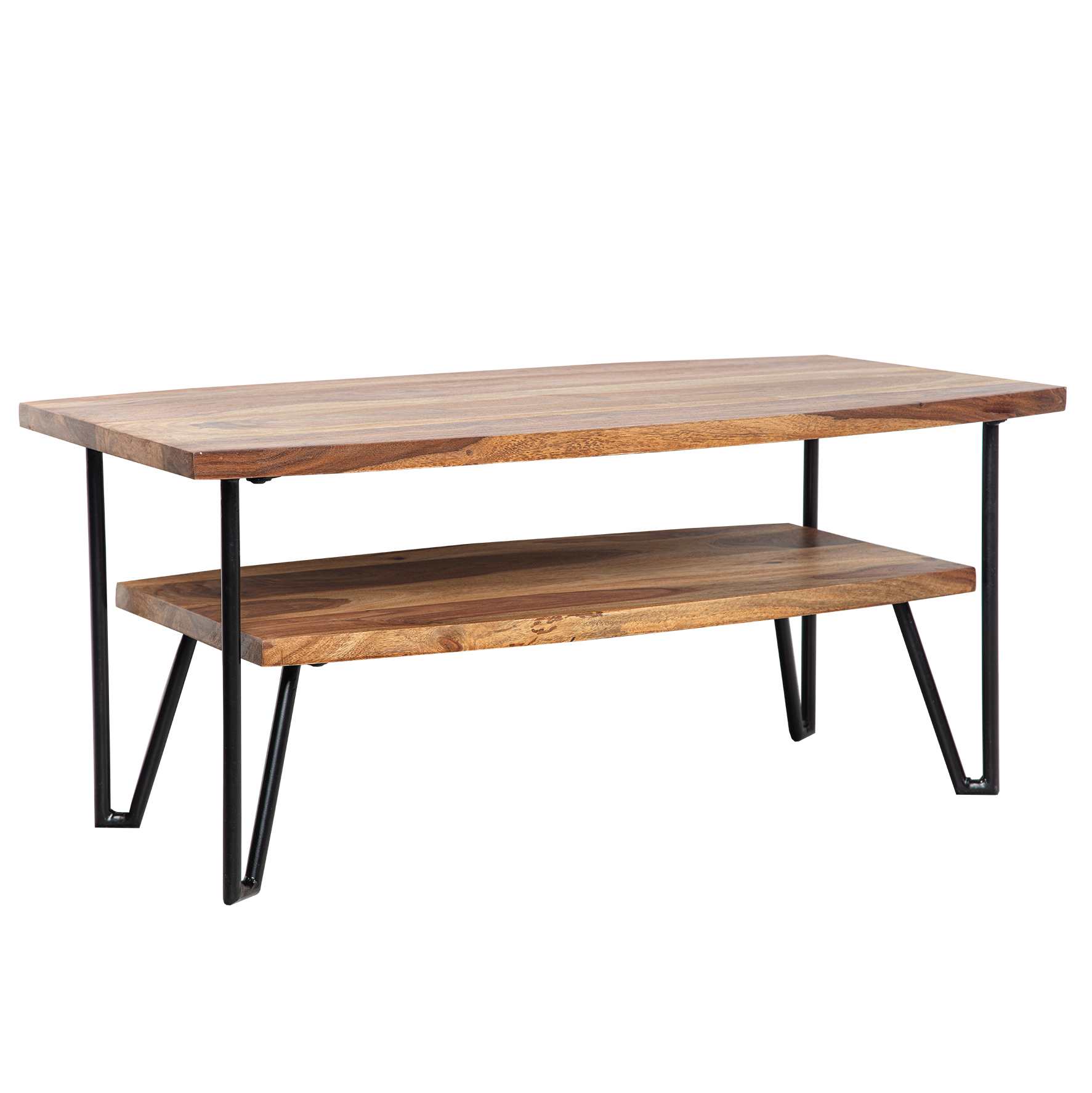 FineBuy Couchtisch 90x50x40 cm Sheesham Massivholz / Metall Sofatisch Rechteckig, Design Wohnzimmertisch Kaffeetisch mit Stauraum, Holztisch Wohnzimmer Industrial Vierrund