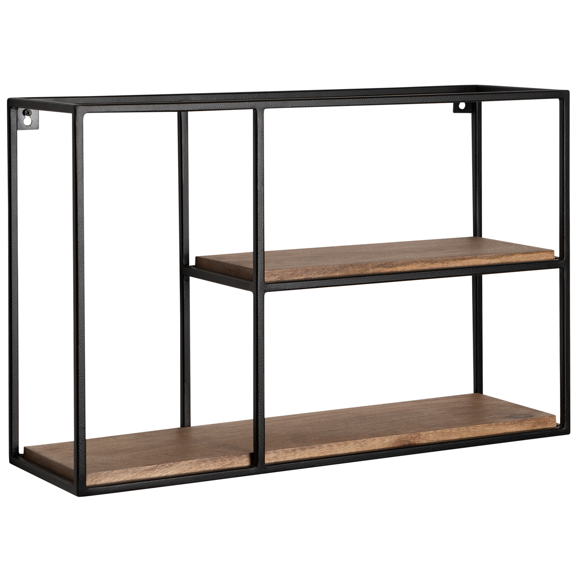 FineBuy Wandregal 60x40x18 cm Mango Massivholz / Metall Hängeregal Rechteckig, Kleines Design Schweberegal Industrial, Regal Hängend Wohnzimmer, Bücherregal Wand