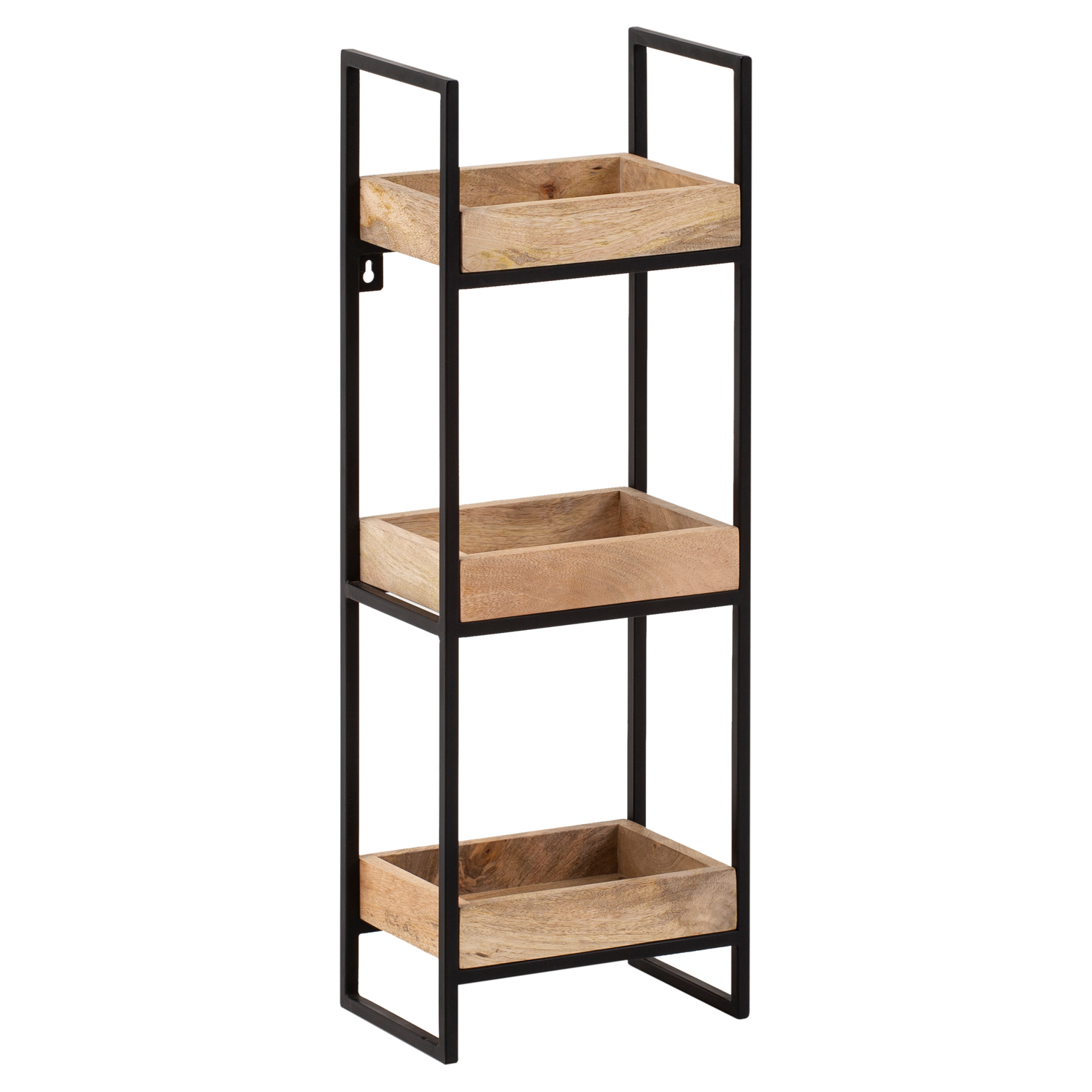 FineBuy Wandregal 27x77x18 cm Mango Massivholz / Metall Hängeregal Industrial, Design Schweberegal Rechteckig, Regal Hängend Wohnzimmer, Tablettregal Wand mit 3 Ablagen & Metallrahmen