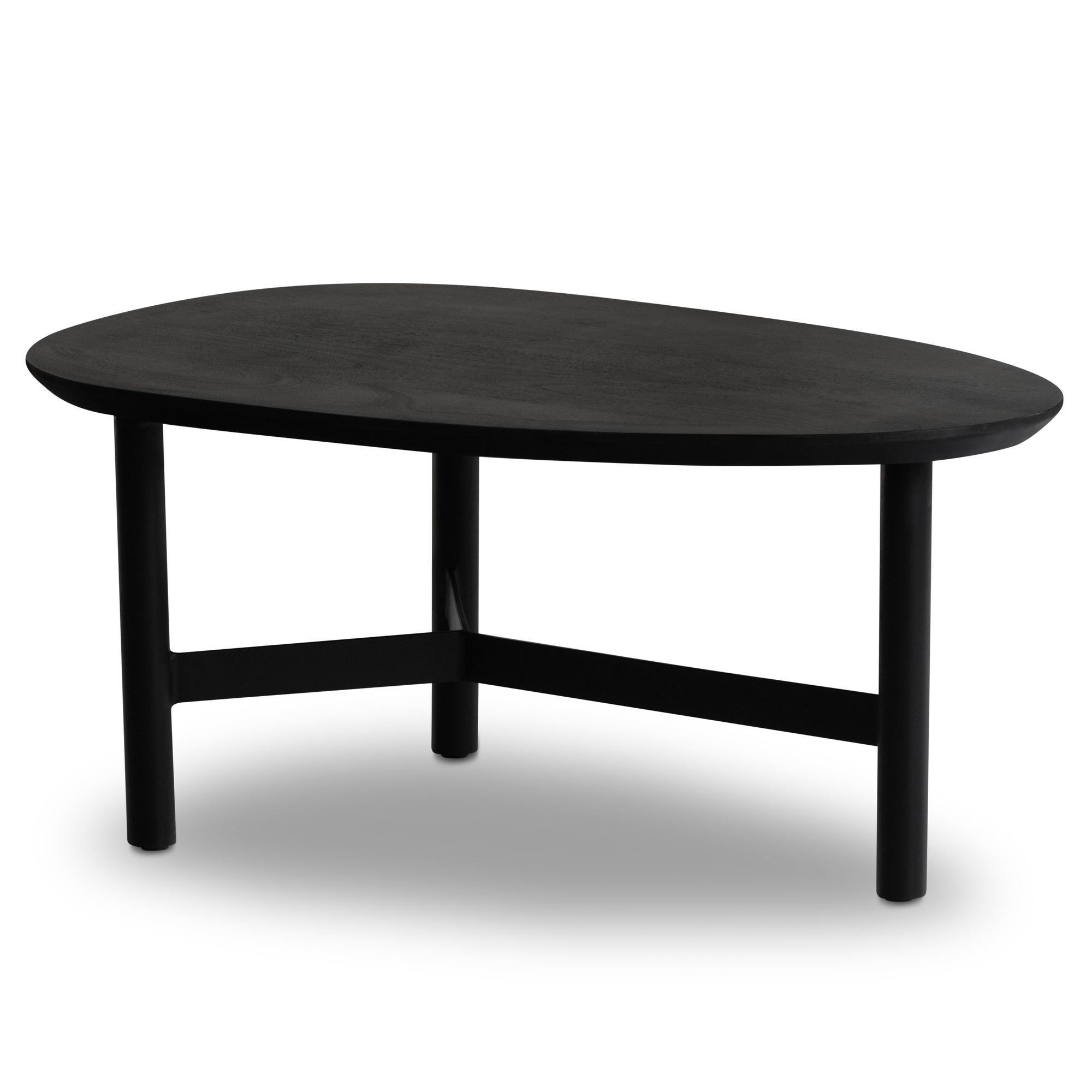 FineBuy Couchtisch 80cm nierenförmig Mango Massivholz schwarz · Wohnzimmertisch mit Dreibein Metallgestell · Moderner Massivholztisch oval im eleganten Design handgefertigt
