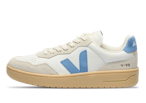 Veja V-90 Leather | Sneaker für Damen | White / Aqua / Natural