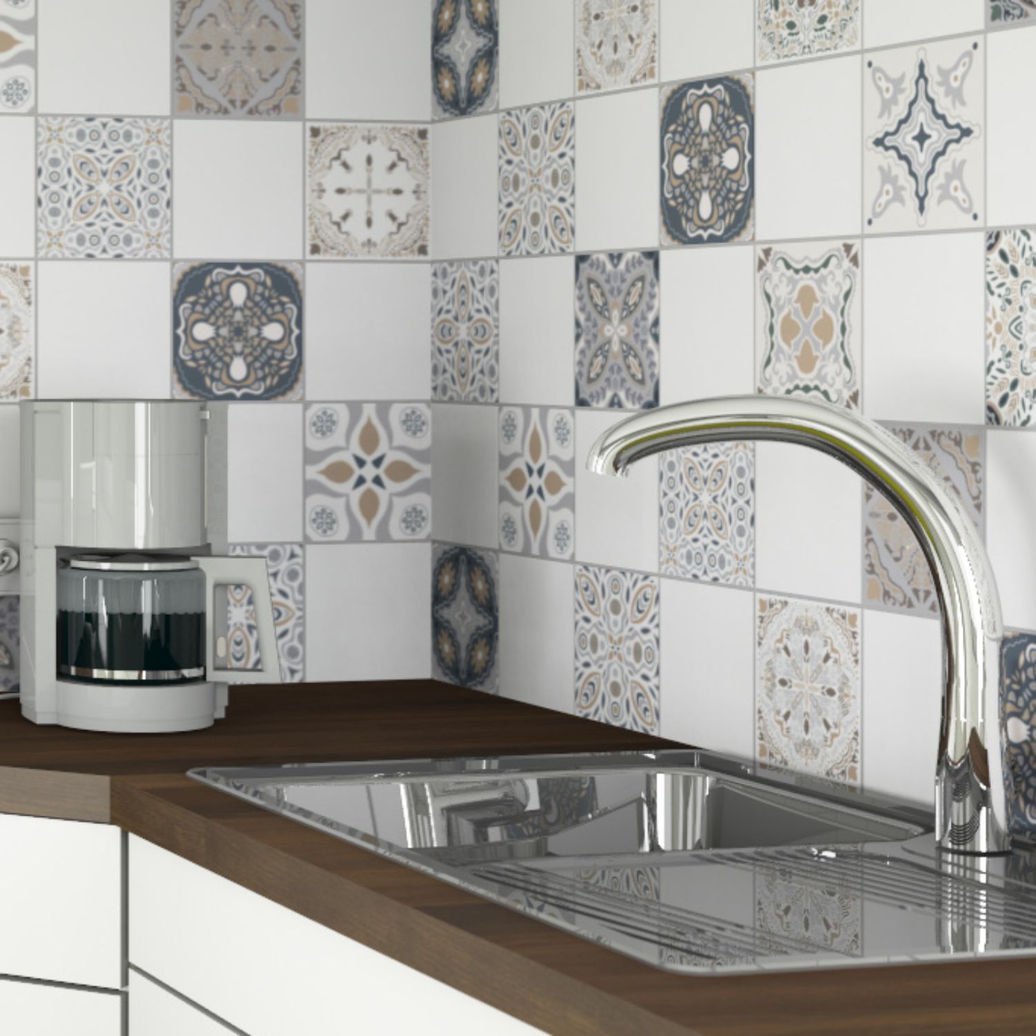 Fliesenaufkleber für Küche und Bad - 15x15 cm - Patchwork No.9 - 16-tlg. Set - FoLIESEN