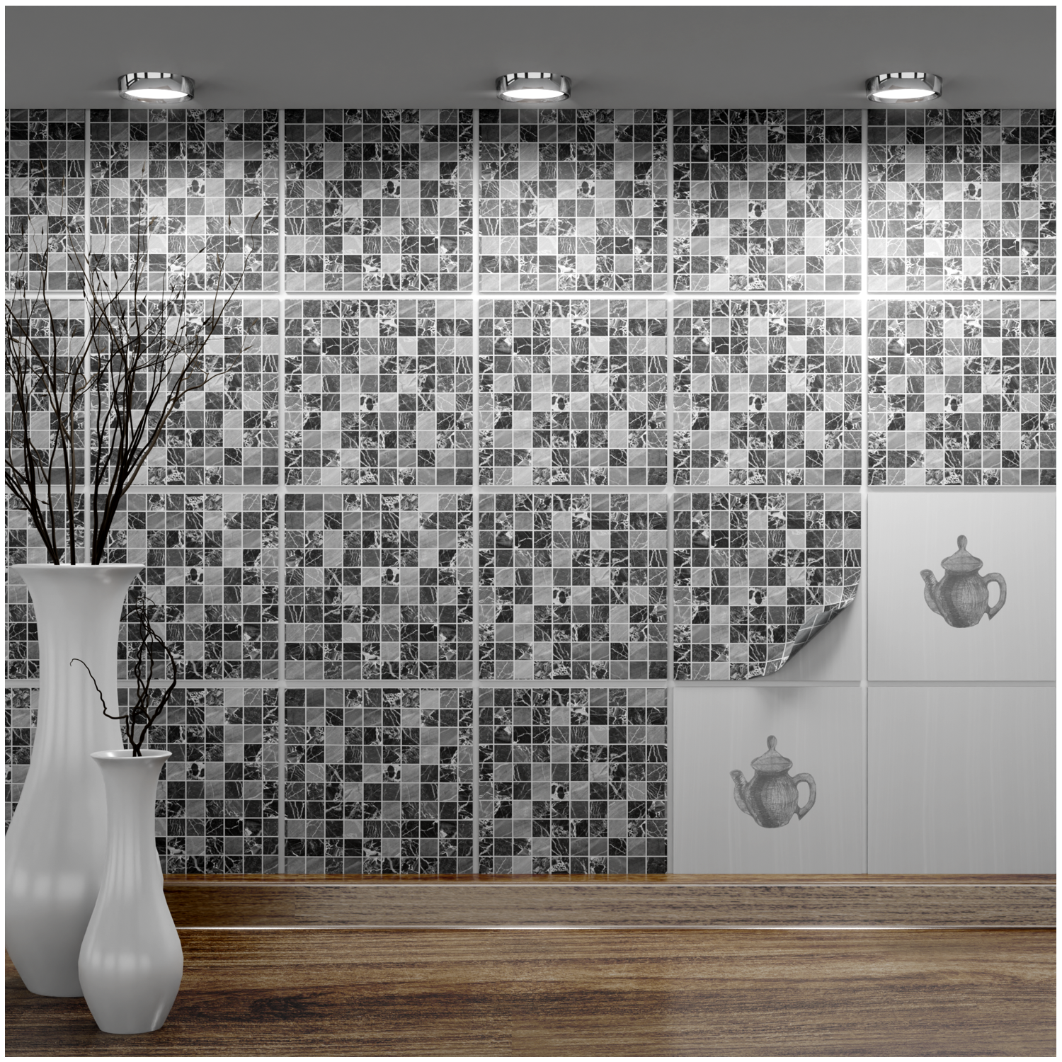 Fliesenaufkleber 15x15 cm für Küche, Bad - Fliesenfolie Mosaik Marmor - FoLIESEN