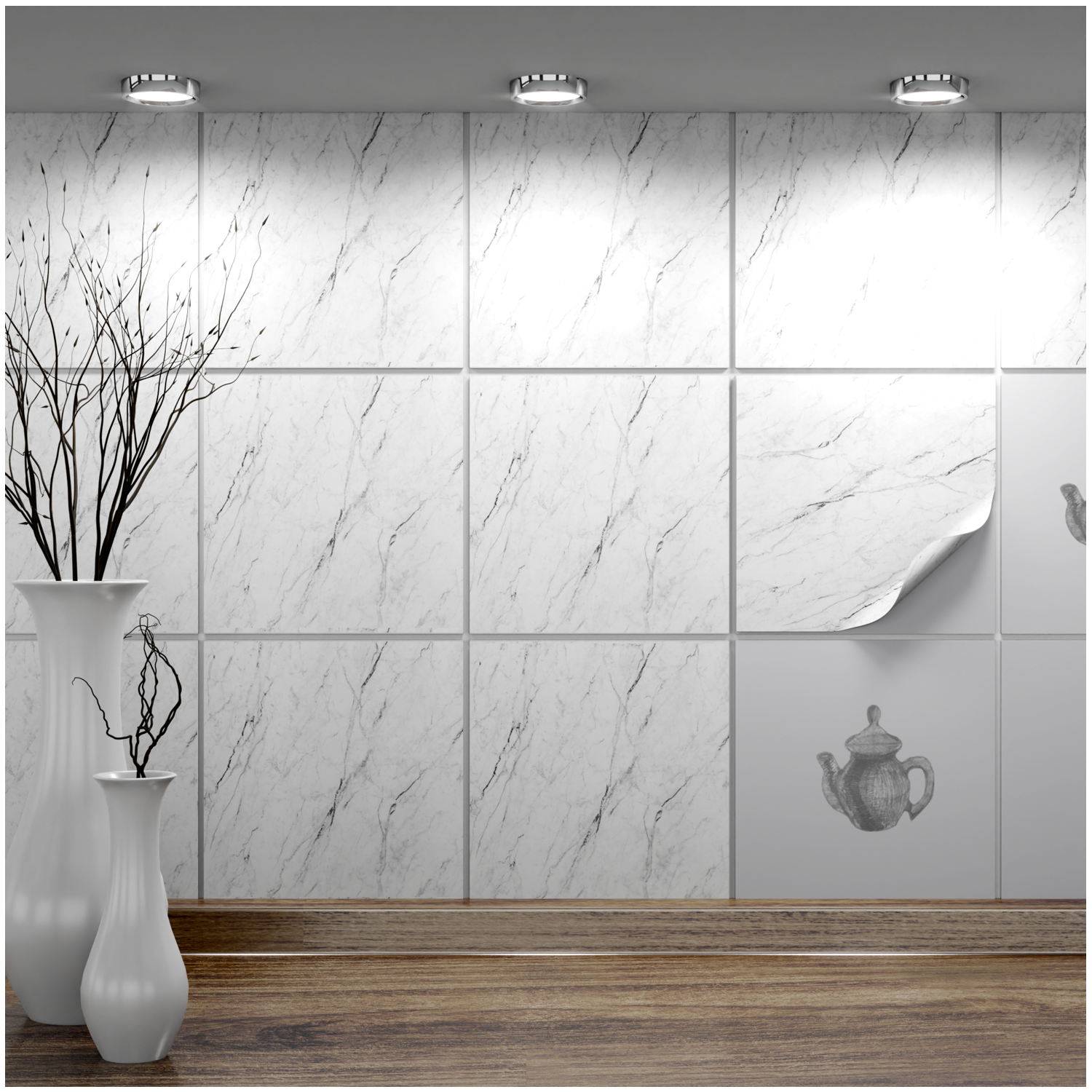 Fliesenaufkleber 20x20 cm für Küche, Bad - Fliesenfolie Carrara - FoLIESEN