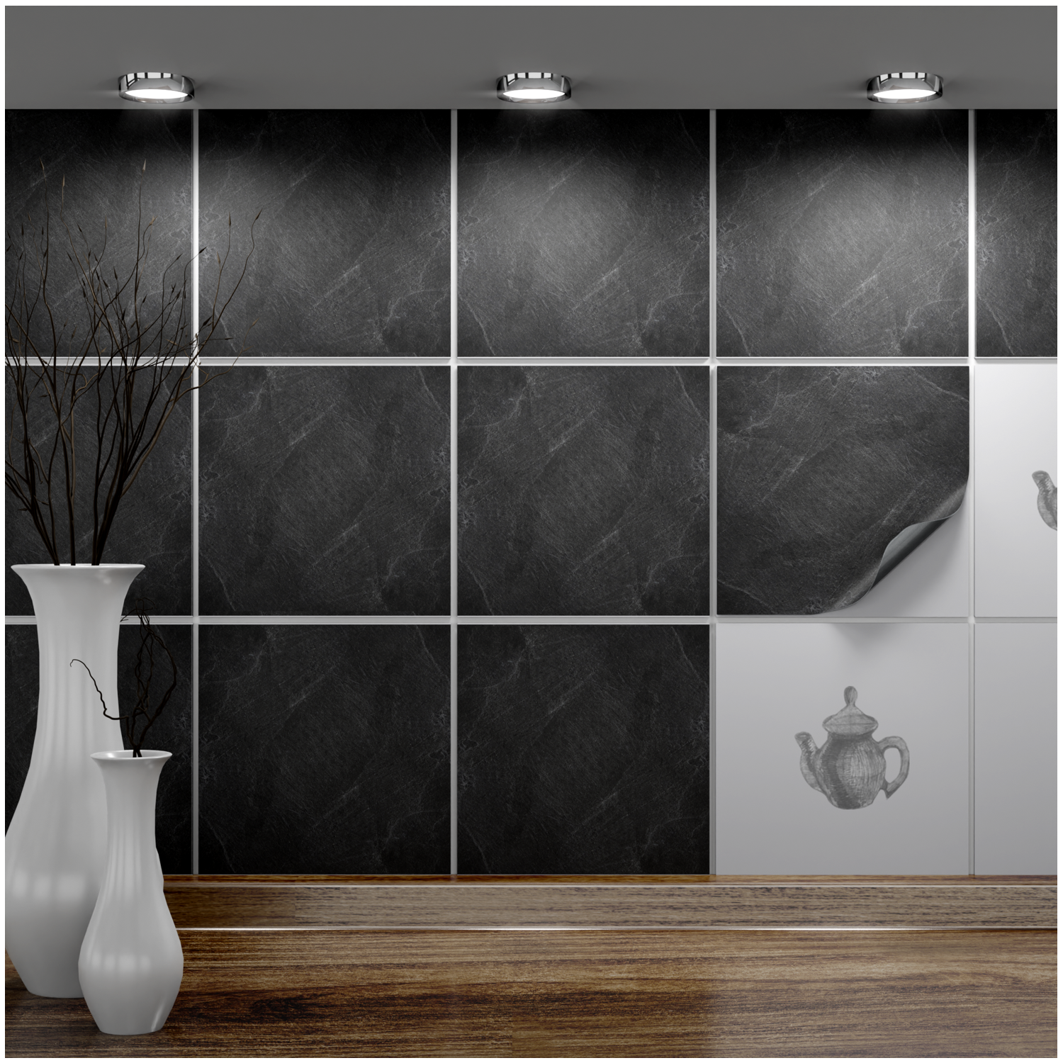 Fliesenaufkleber 20x20 cm für Küche, Bad - Fliesenfolie Black Slate - FoLIESEN