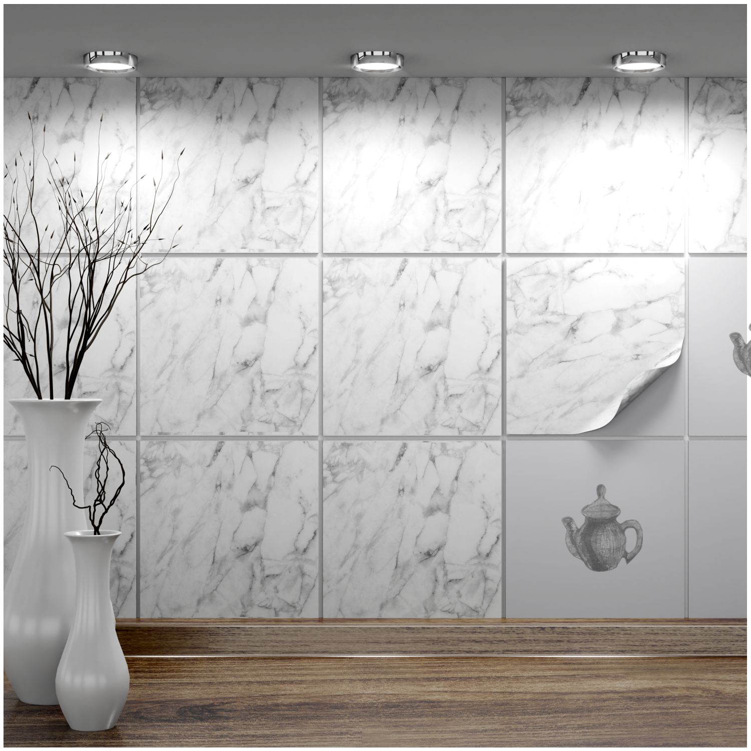 Fliesenaufkleber 20x20 cm für Küche, Bad - Fliesenfolie Marmor - FoLIESEN