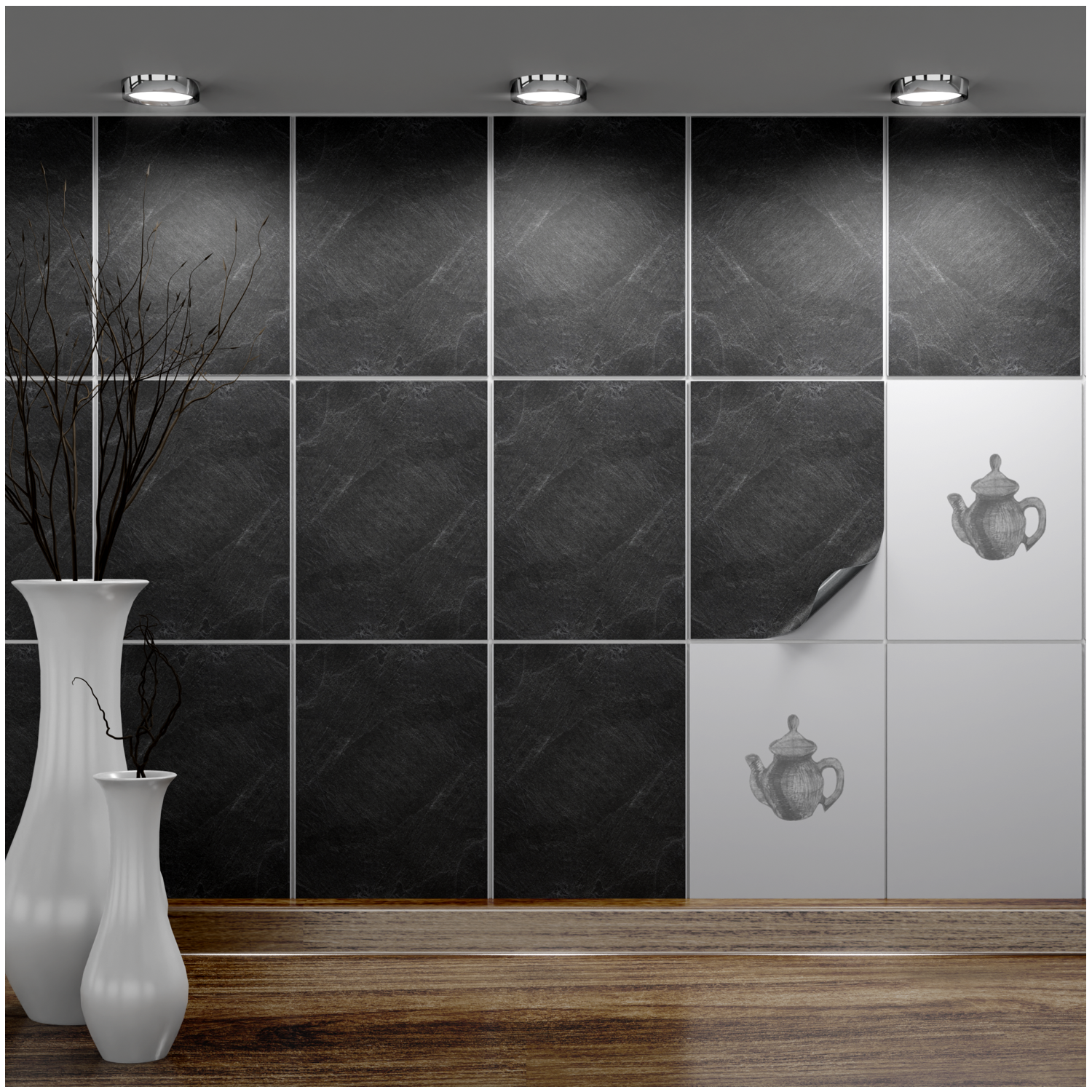 Fliesenaufkleber 15x20 cm für Küche, Bad - Fliesenfolie Black Slate - FoLIESEN