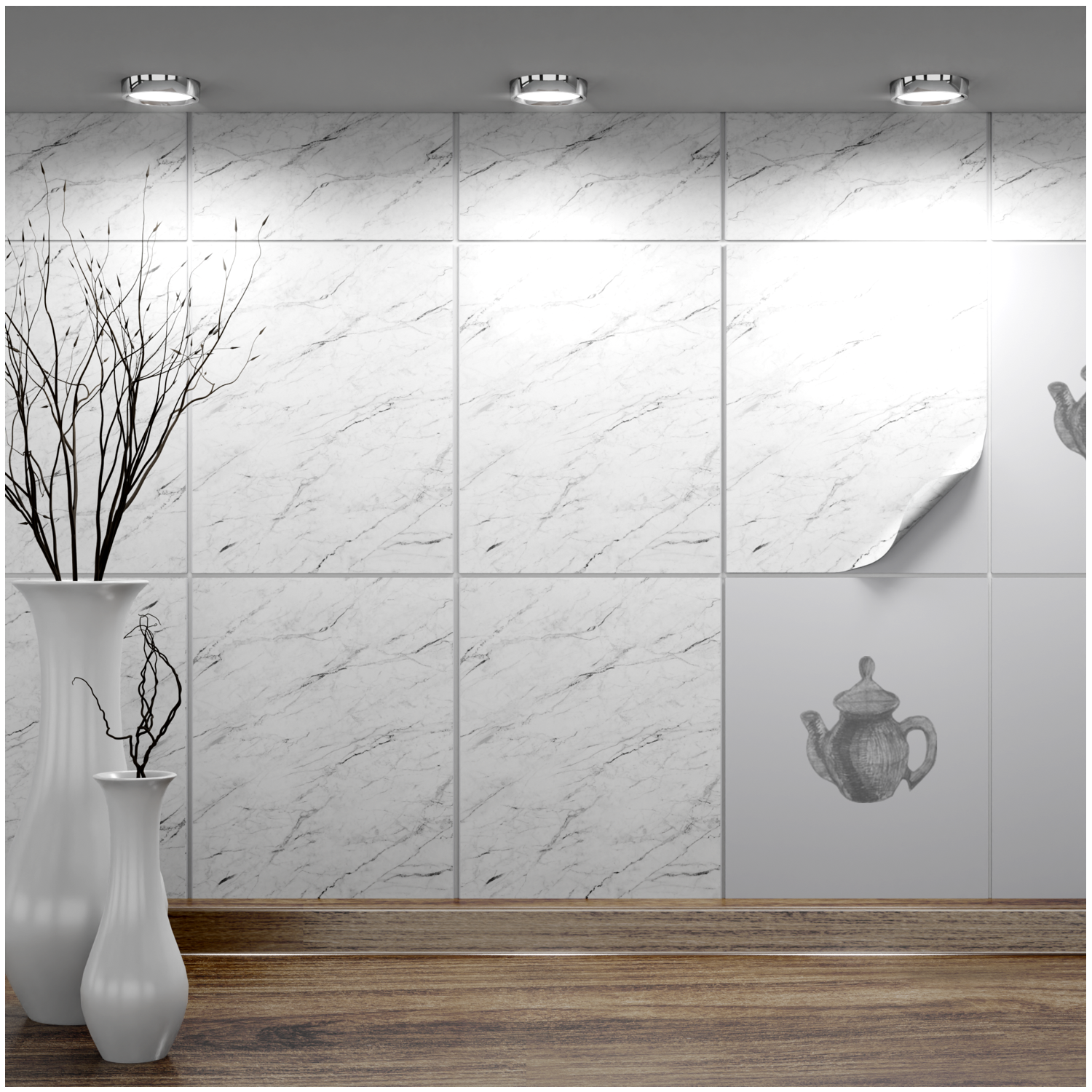 Fliesenaufkleber 20x25 cm für Küche, Bad - Fliesenfolie Carrara - FoLIESEN