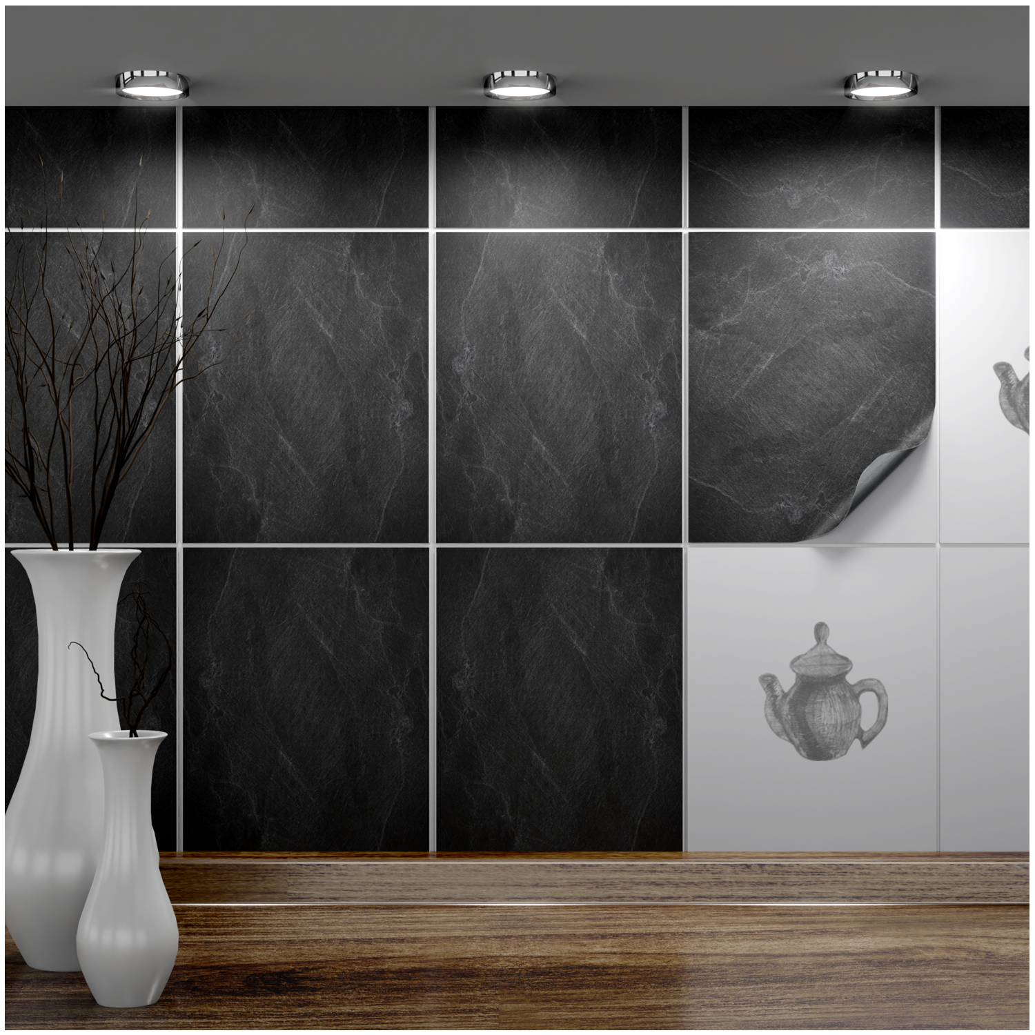 Fliesenaufkleber 20x25 cm für Küche, Bad - Fliesenfolie Black Slate - FoLIESEN