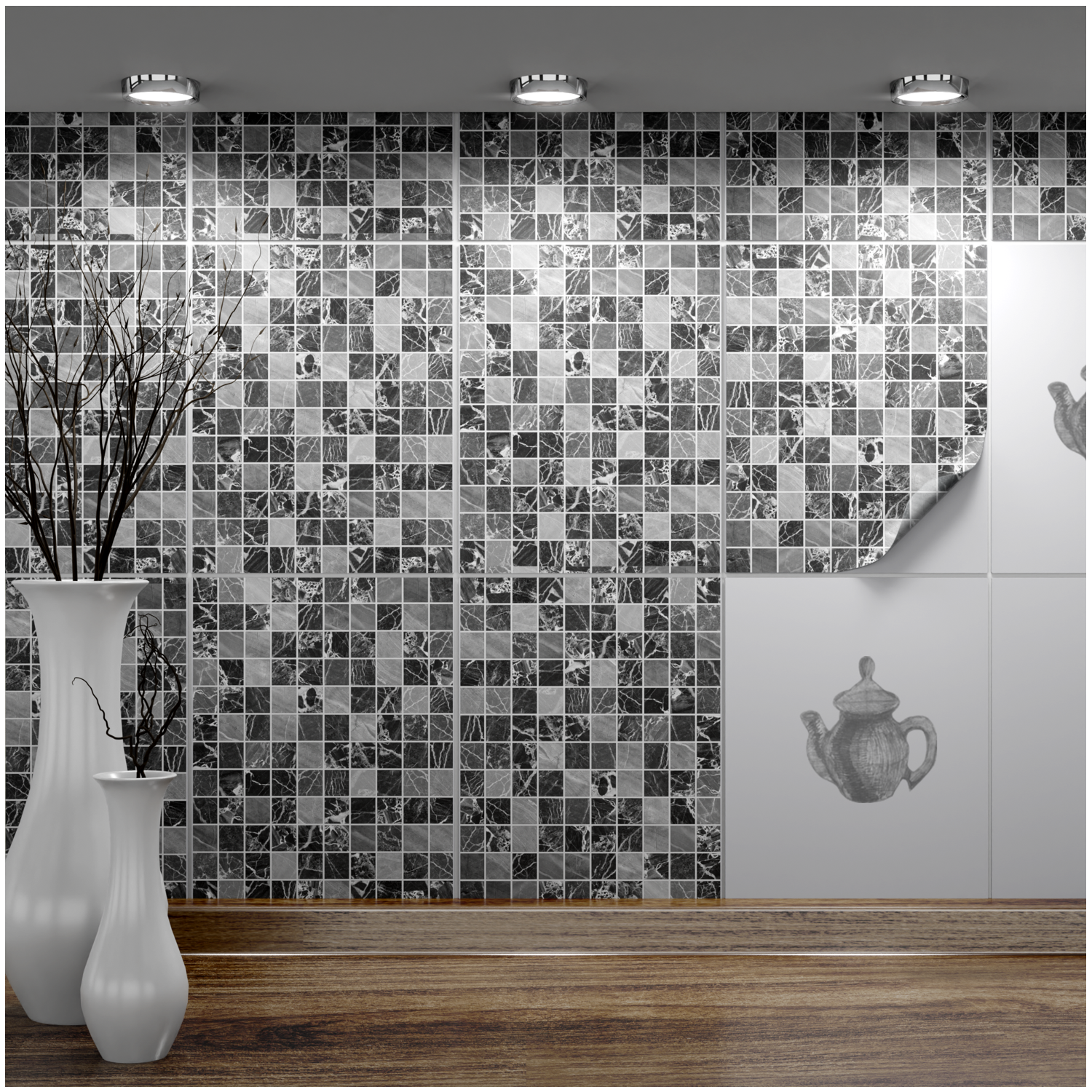 Fliesenaufkleber 20x25 cm für Küche, Bad - Fliesenfolie Mosaik Marmor - FoLIESEN