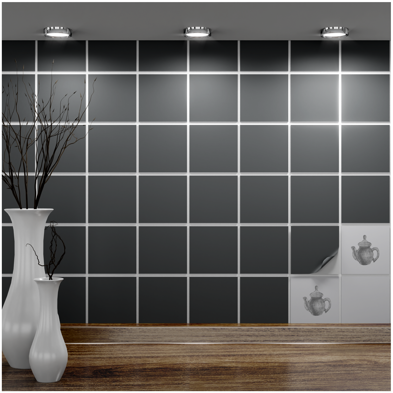 Fliesenaufkleber Weiss 10x10 cm für Küche, Bad - Fliesenfolie Dunkelgrau matt - FoLIESEN