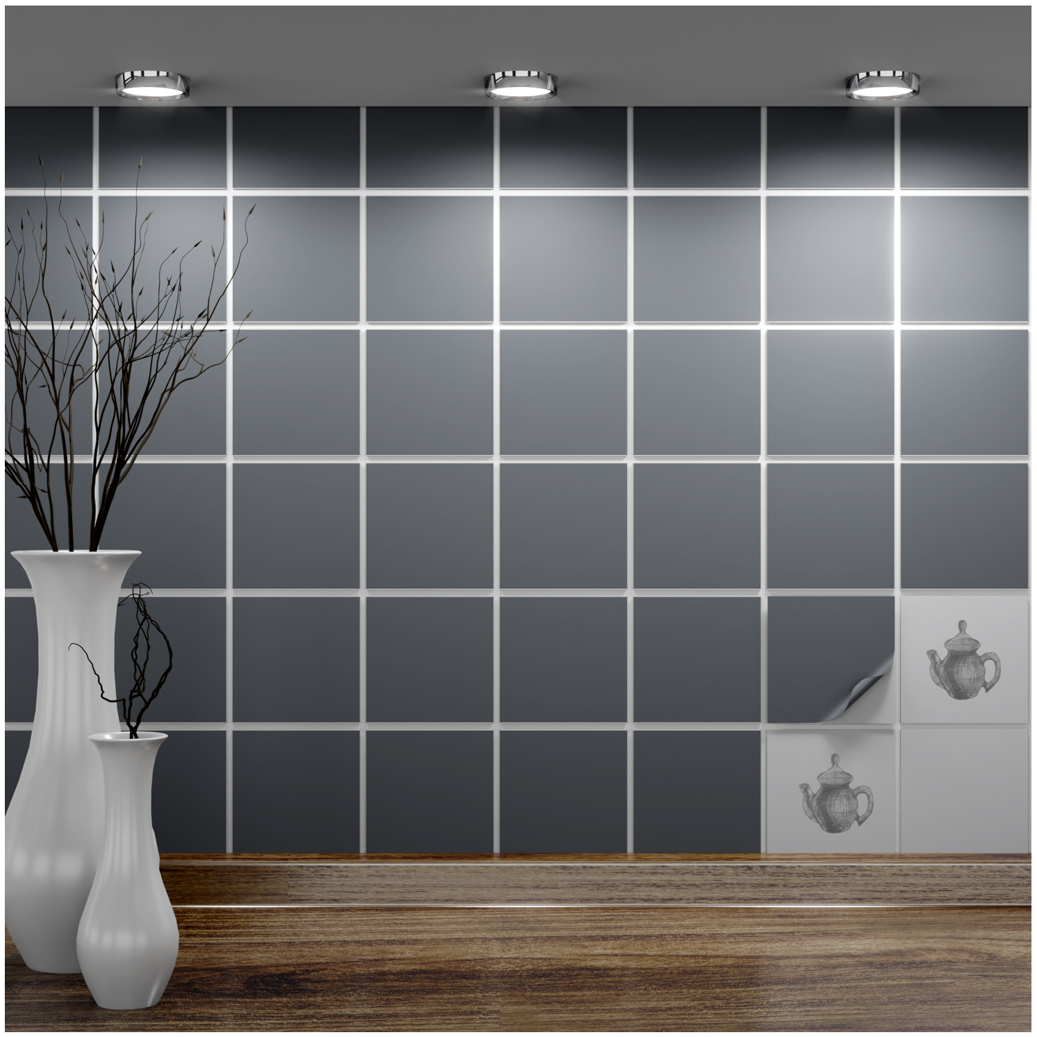Fliesenaufkleber Weiss 10x10 cm für Küche, Bad - Fliesenfolie Betongrau matt - FoLIESEN