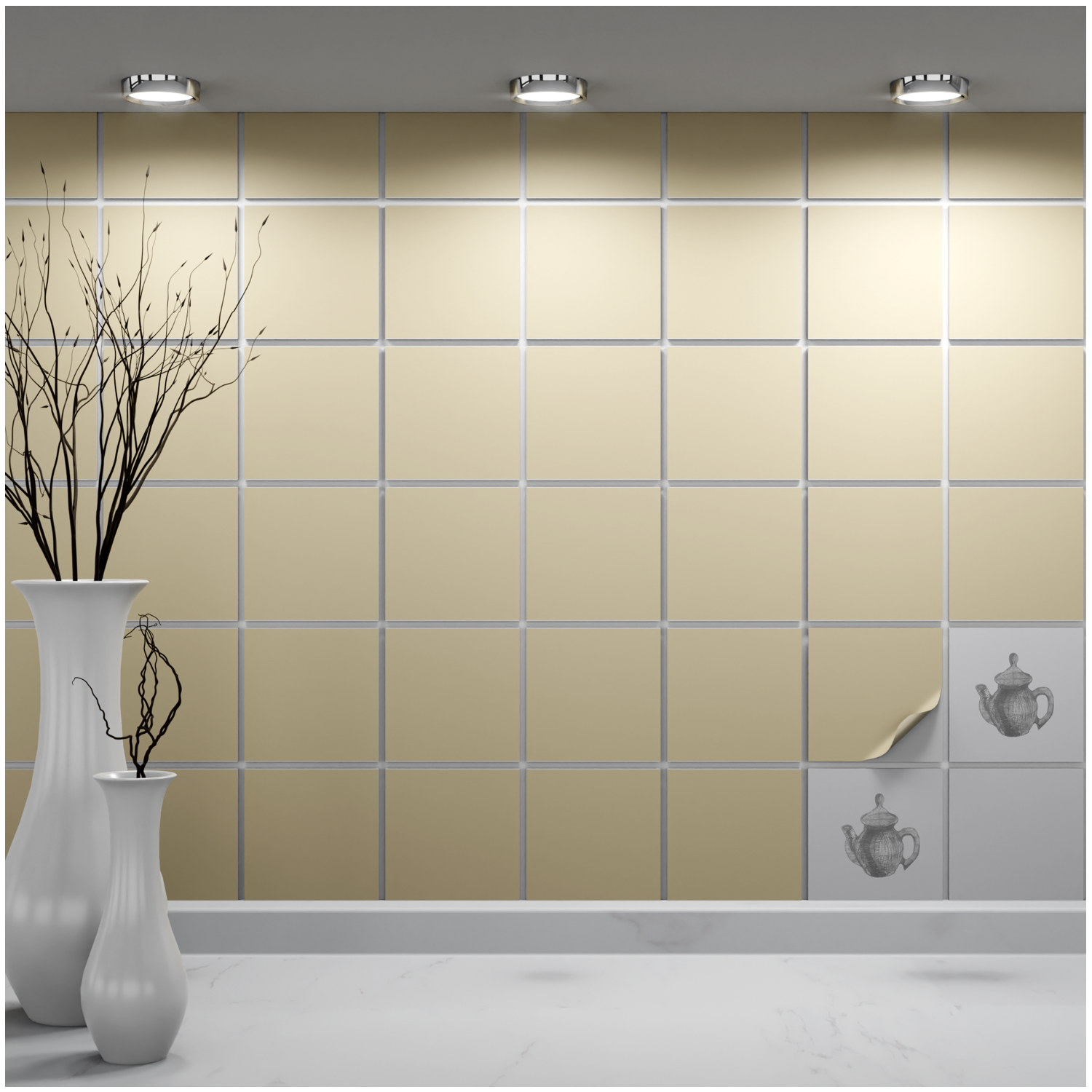 Fliesenaufkleber Weiss 10x10 cm für Küche, Bad - Fliesenfolie Beige matt - FoLIESEN