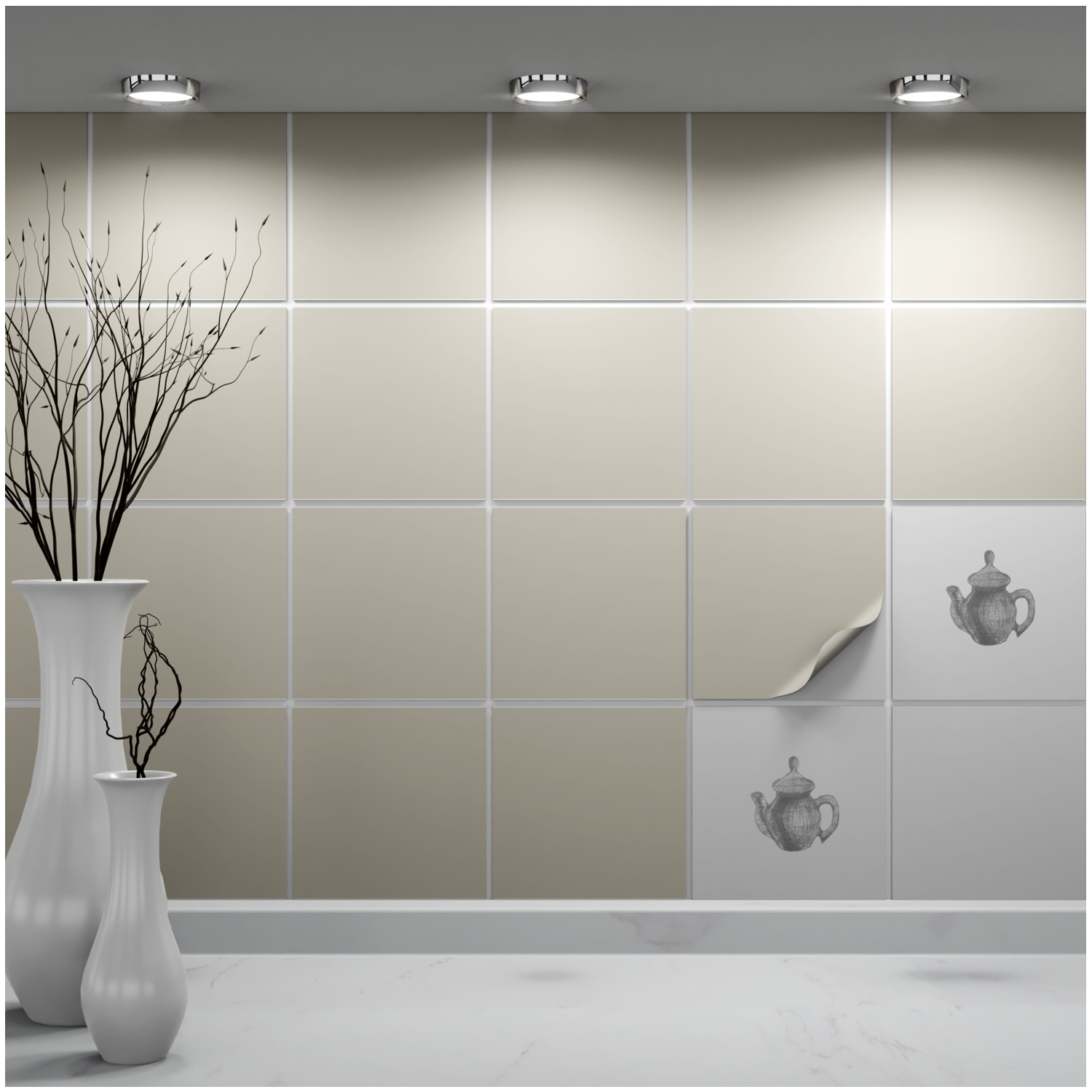 Fliesenaufkleber 15x15 cm für Küche, Bad - Fliesenfolie Sandgrau matt - FoLIESEN