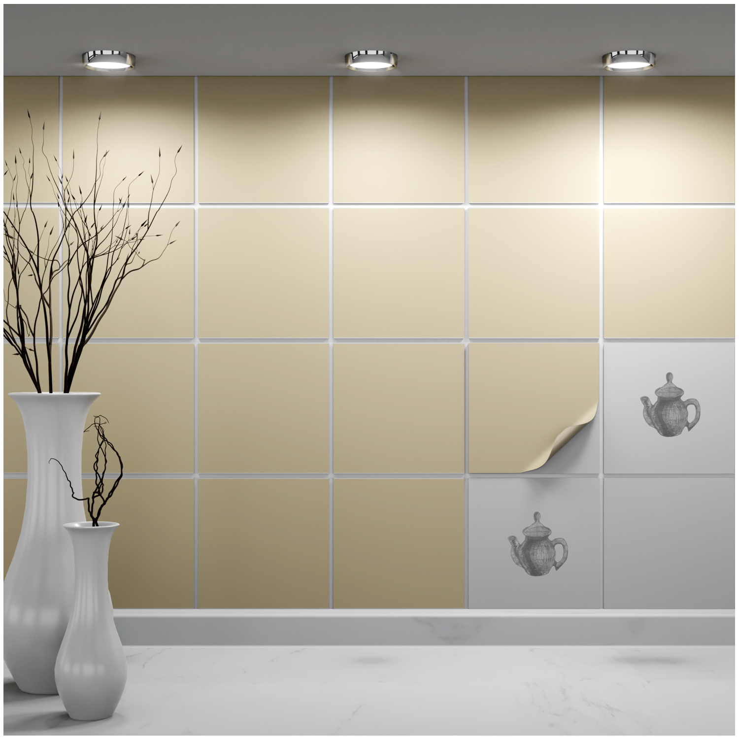 Fliesenaufkleber Weiß15x15 cm für Küche, Bad - Fliesenfolie Beige matt - FoLIESEN