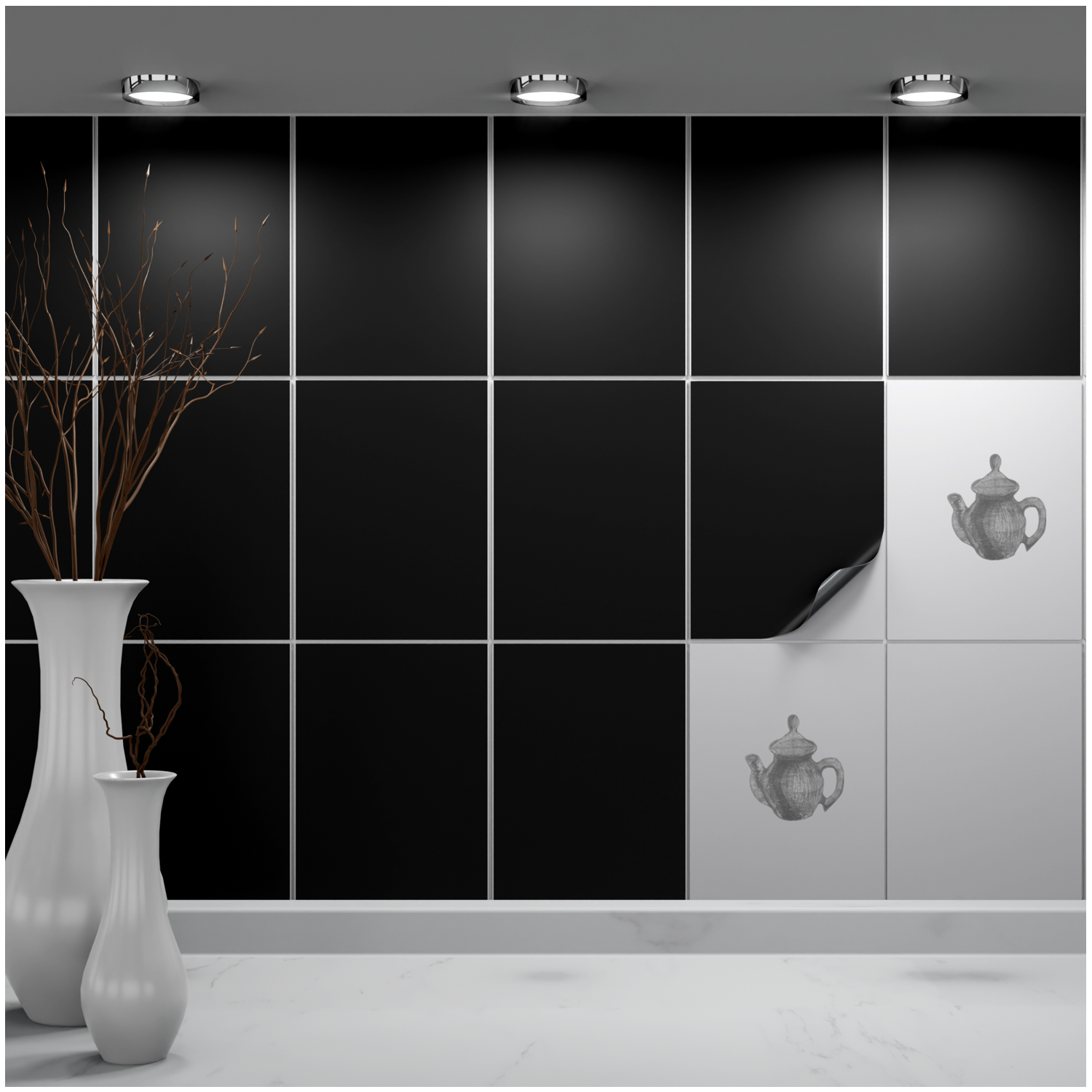 Fliesenaufkleber 15x20 cm für Küche, Bad - Fliesenfolie Schwarz matt - FoLIESEN
