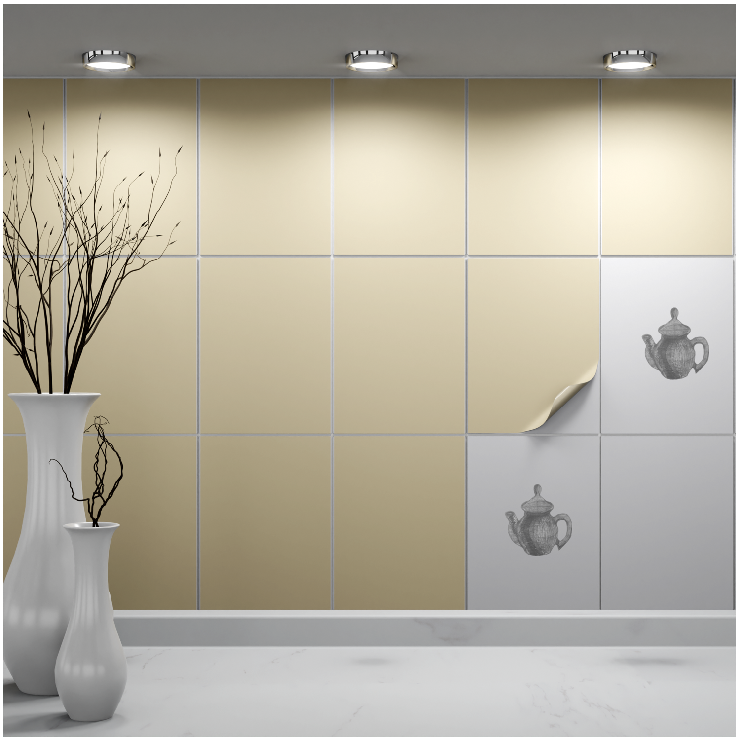 Fliesenaufkleber 15x20 cm für Küche, Bad - Fliesenfolie Beige matt - FoLIESEN