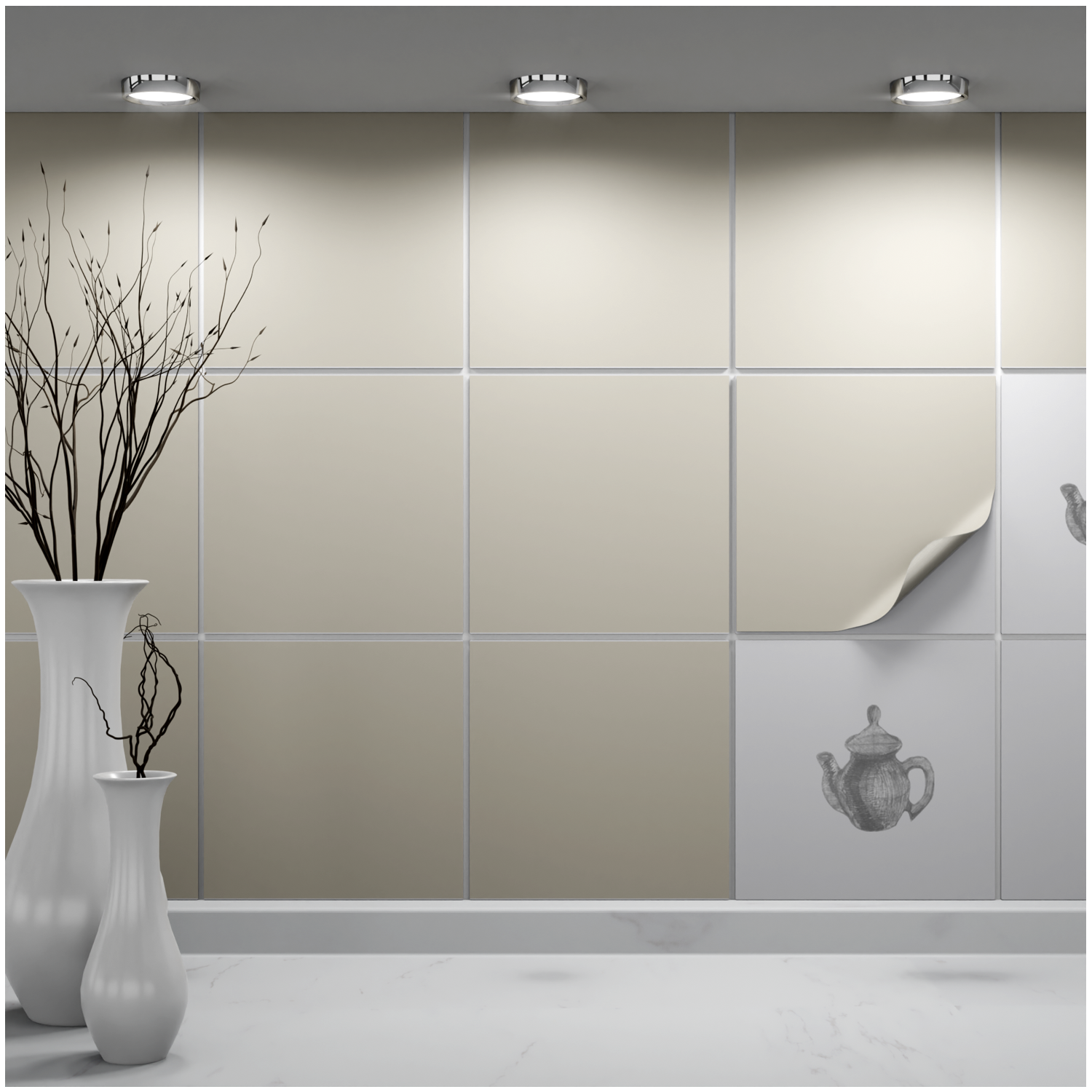 Fliesenaufkleber 20x20 cm für Küche, Bad - Fliesenfolie Sandgrau matt- FoLIESEN