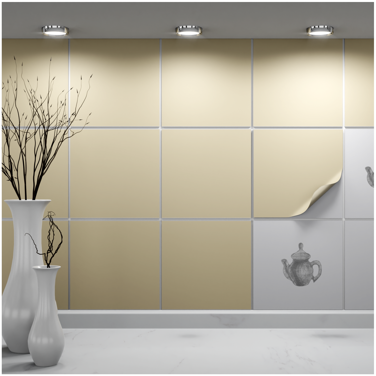 Fliesenaufkleber 20x20 cm für Küche, Bad - Fliesenfolie Beige matt- FoLIESEN