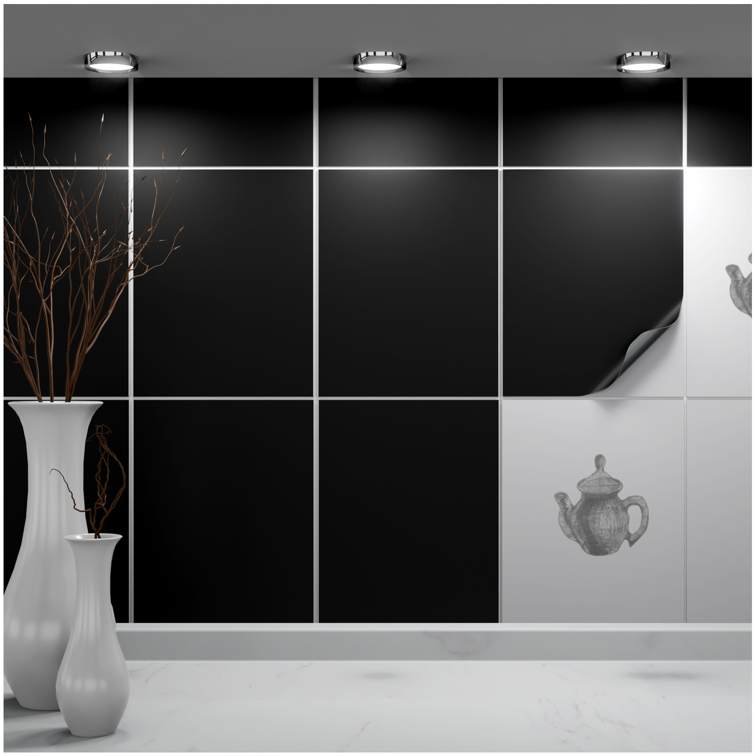 Fliesenaufkleber 20x25 cm für Küche, Bad - Fliesenfolie Schwarz matt - FoLIESEN