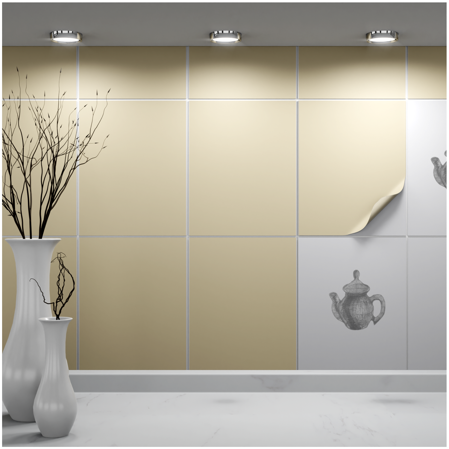 Fliesenaufkleber 20x25 cm für Küche, Bad - Fliesenfolie Beige matt - FoLIESEN