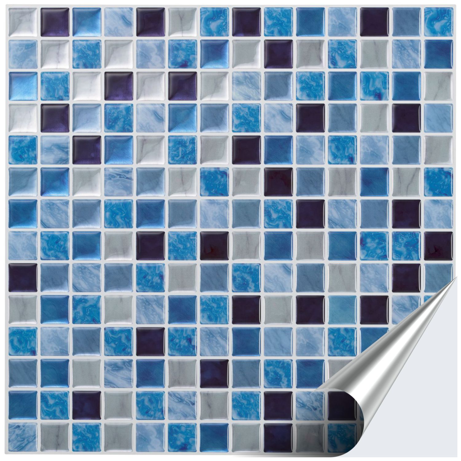 3D Fliesenaufkleber für Bad, Küche, Badezimmer - Mosaikfliese Blau - Gel Fliesen-Folie selbstklebend - Mosaik Ocean - FoLIESEN