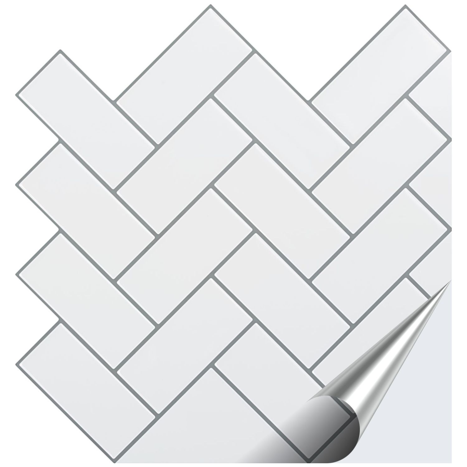 3D Fliesenaufkleber für Bad, Küche, Badezimmer - Gel Fliesen-Folie selbstklebend - Fischgräten Weiß - FoLIESEN