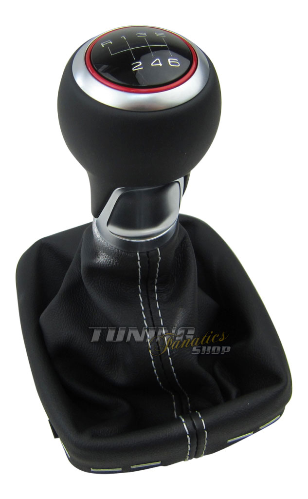 Original Edition Schaltknauf Ring ROT Alu Knauf 6-Gang Leder für VW Seat Skoda