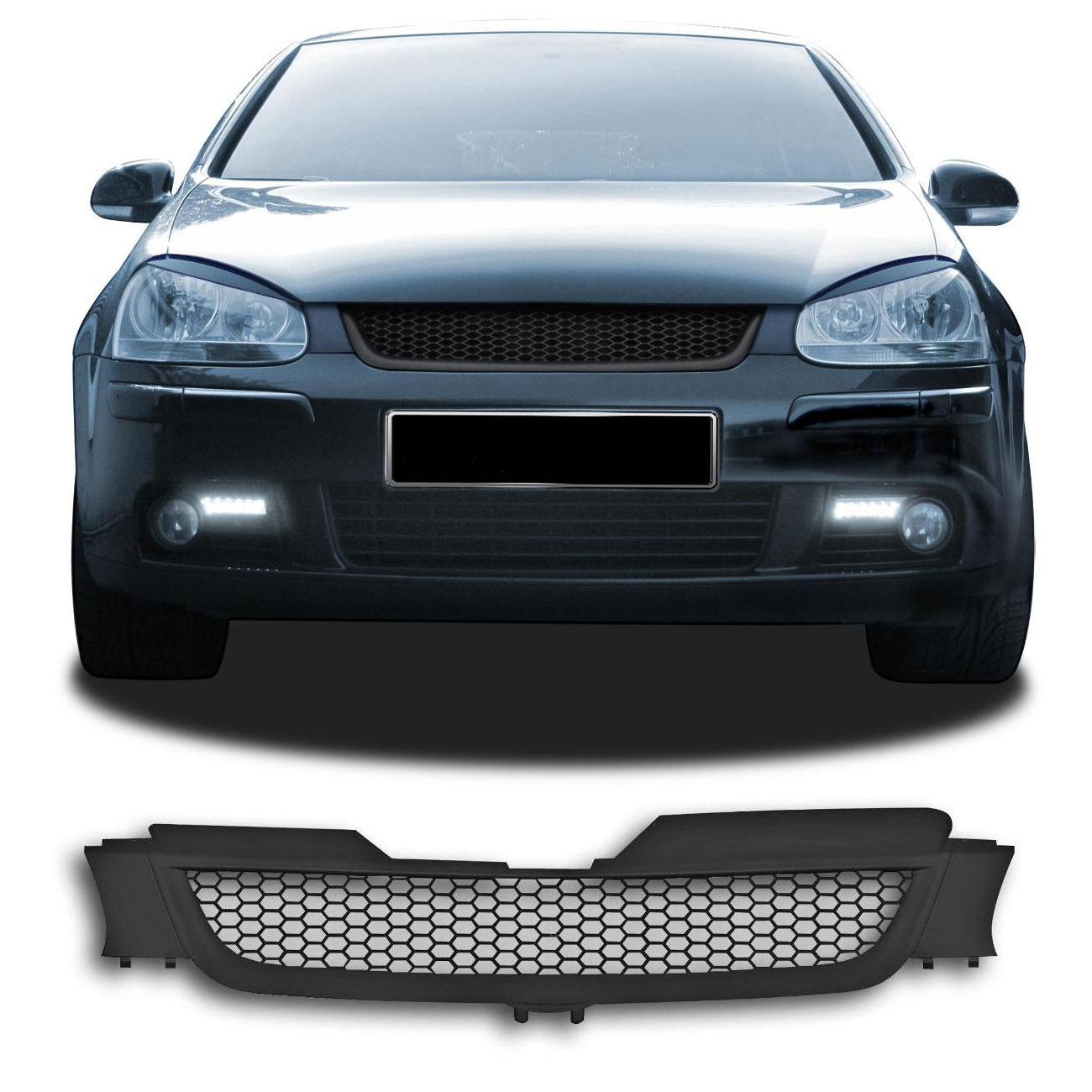 Kühlergrill Sportgrill Gitter Grill ohne Emblem Schwarz Waben für VW Golf 5 V