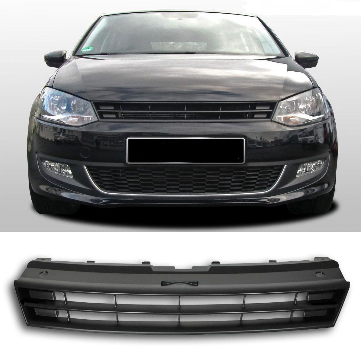 Kühlergrill Sportgrill Gitter Front Grill ohne Emblem Schwarz für VW Polo V 6R