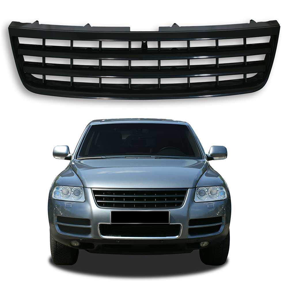 Kühlergrill Sportgrill Gitter Front Grill ohne Emblem Schwarz für VW Touareg 7L