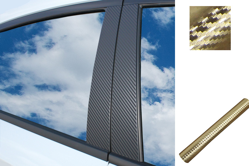 6x PREMIUM A B C Säule Tür Leisten Auto Folie Wrap Set in Carbon Chrom Gold