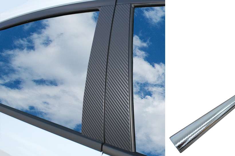 6x PREMIUM A B C Säule Tür Leisten Auto Folie Wrap Set in Carbon Chrom Silber