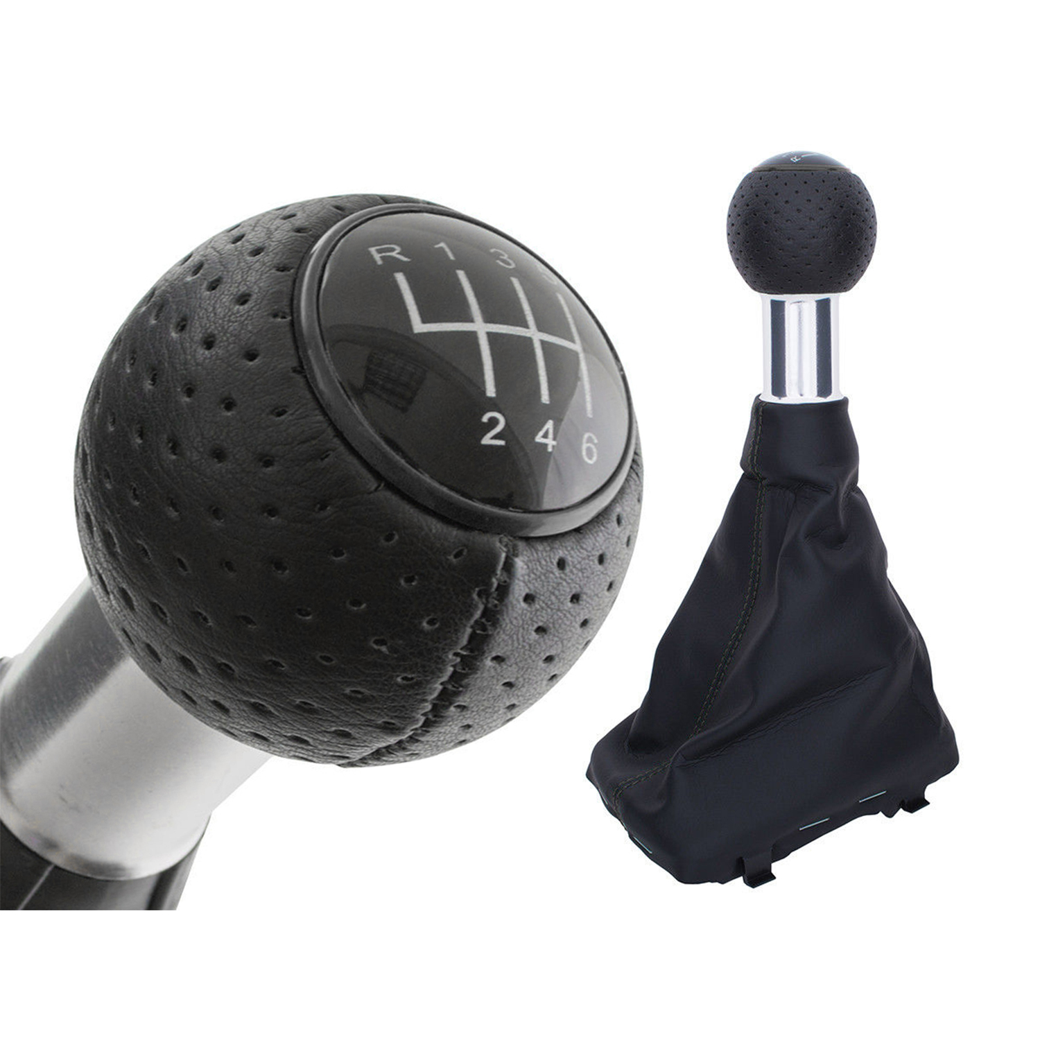 PREMIUM Schaltknauf Edition Loch-Leder Alu Ring Schwarz 6-Gang für Audi A4 B8 8K