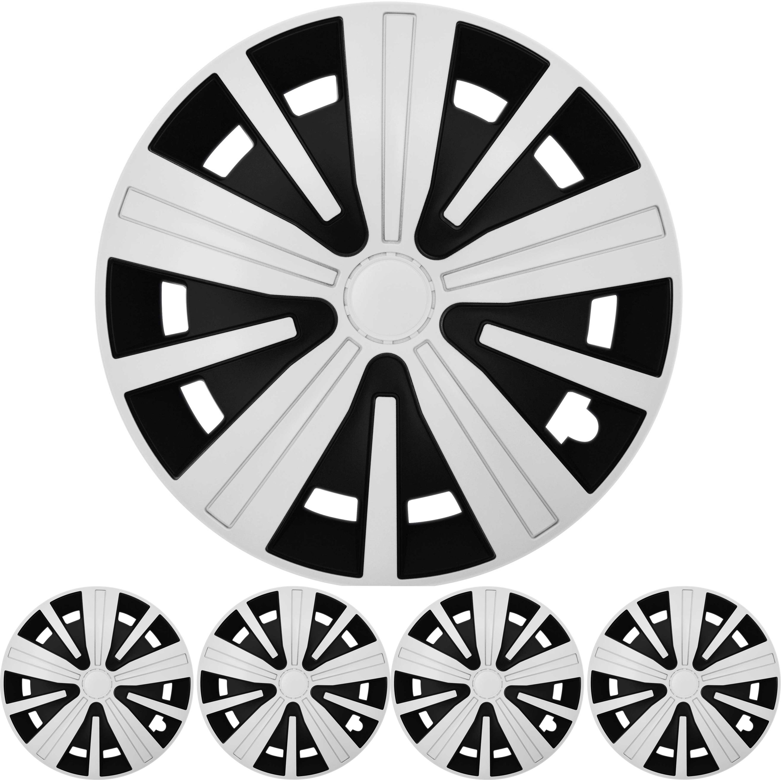 4x PREMIUM DESIGN Radkappen Radzierblenden Set 'Spinel BIS' 15 ZOLL Weiß Schwarz