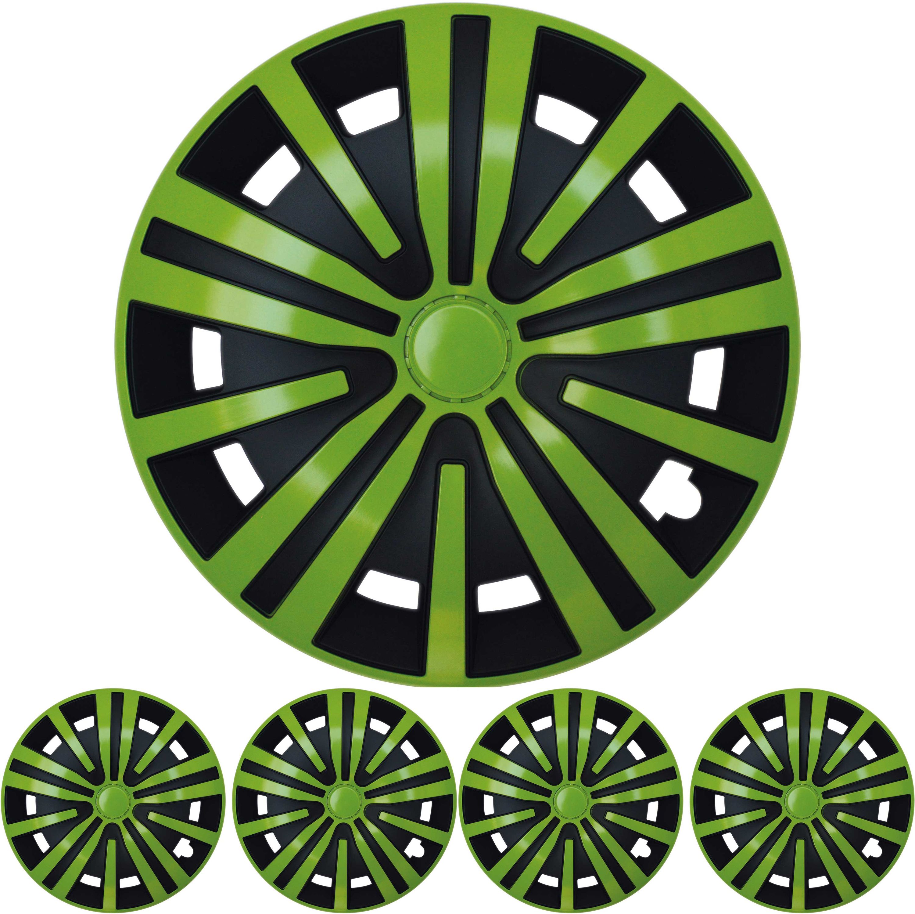 4x PREMIUM DESIGN Radkappen Radzierblenden Set 'Spinel' 15 ZOLL in Grün Schwarz