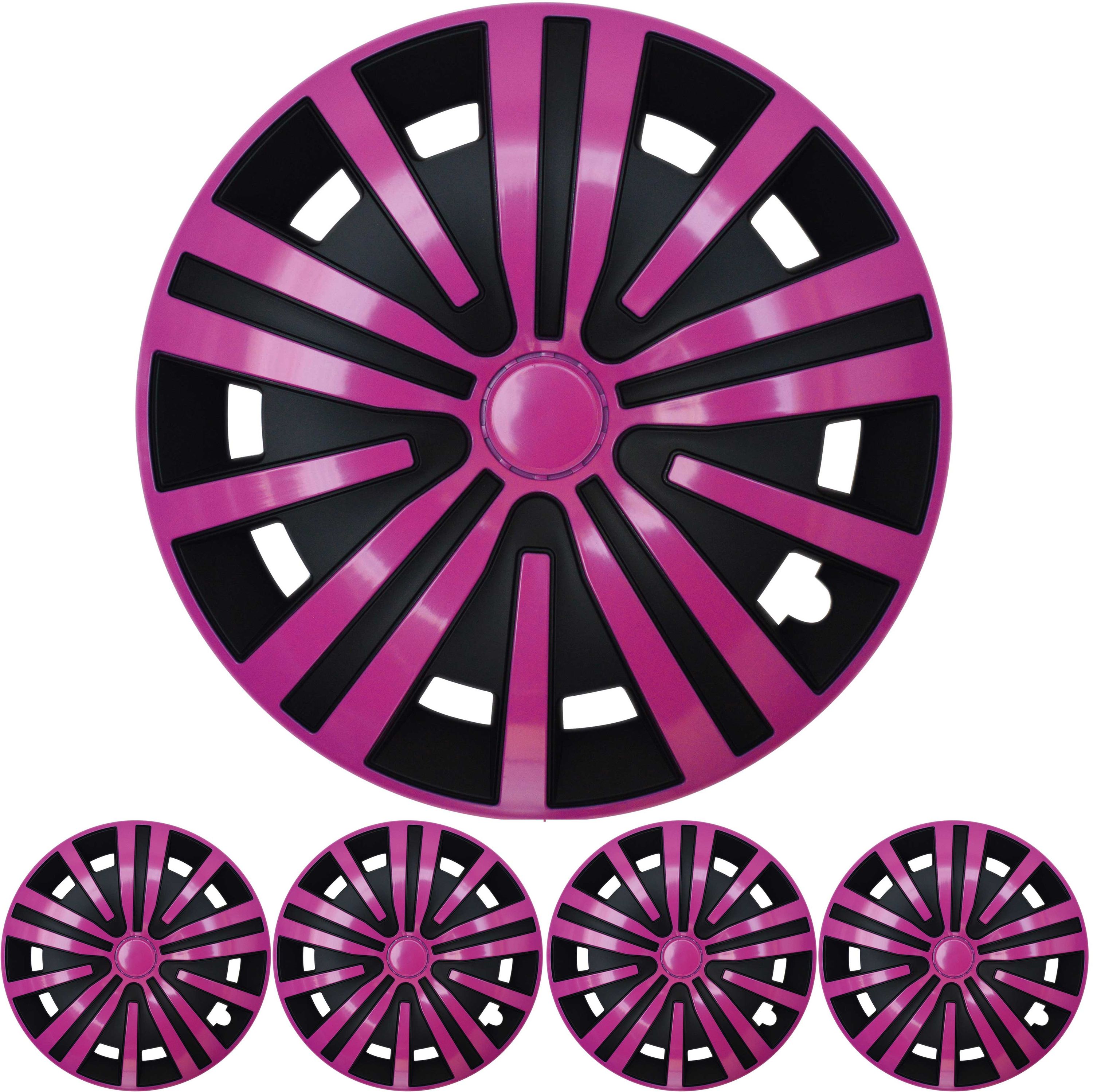 4x PREMIUM DESIGN Radkappen Radzierblenden Set Spinel 15 ZOLL in Pink Schwarz