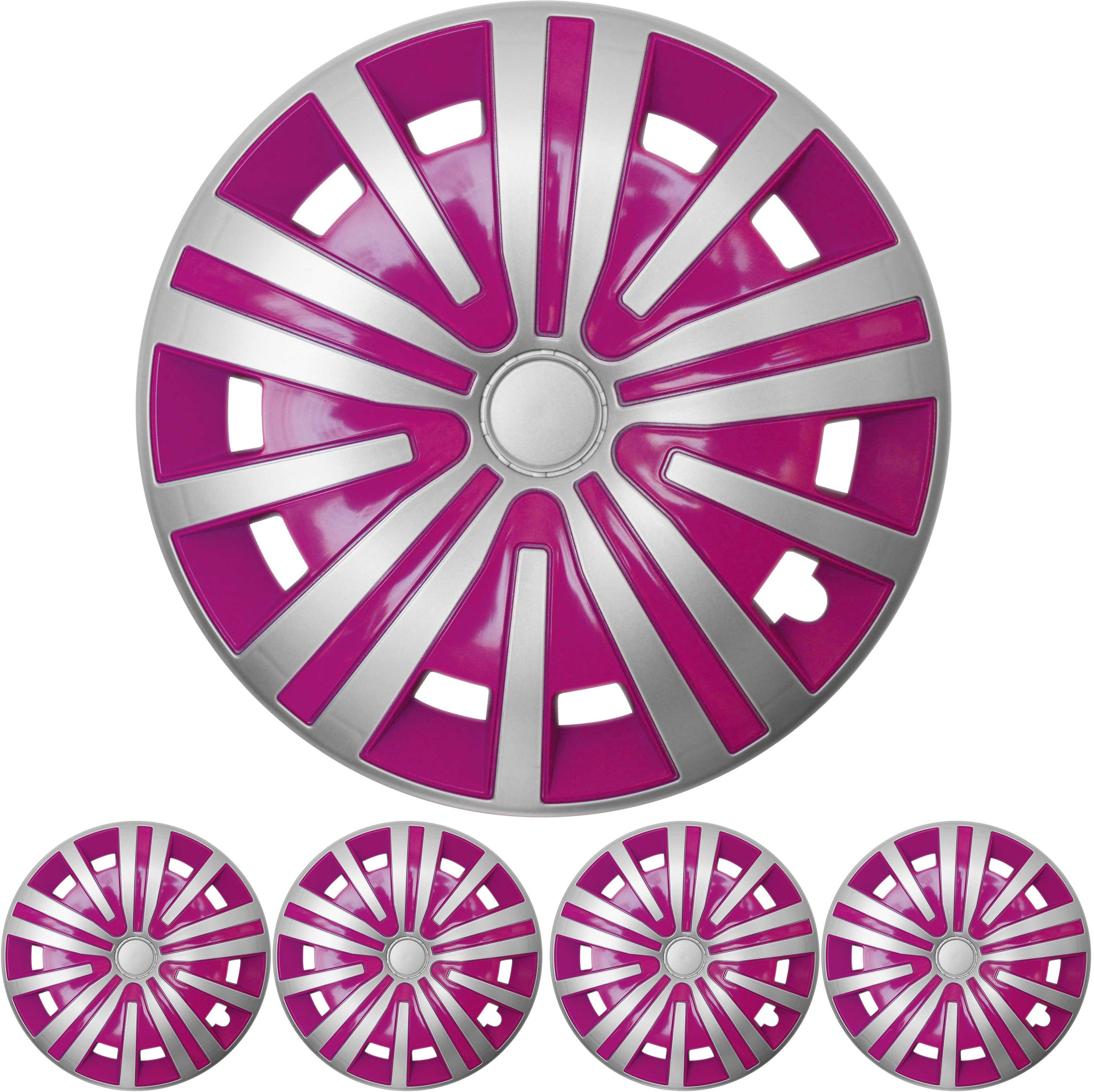 4x PREMIUM DESIGN Radkappen Radzierblenden Set Spinel 15 ZOLL in Silber / Pink